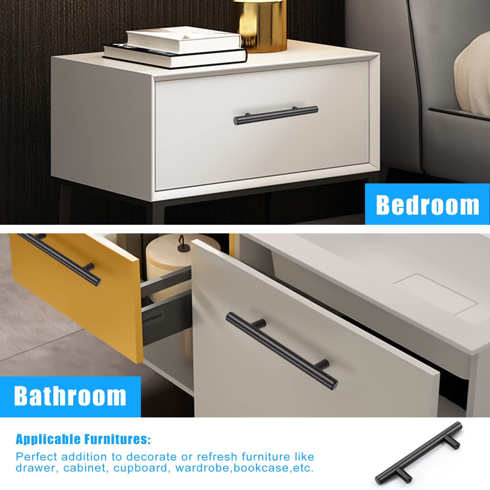 KNOBWELL 15 Pack 6 Inch Matte Black Cabinet Pulls - Stainless Steel Kitchen Drawer Handles with 3.5 Inch Hole Center - Perfect for Vanity, Chest, Cupboard & Cabinet Hardware Upgrade | Ideal for Kitchen Renovation & Bathroom Storage Organization