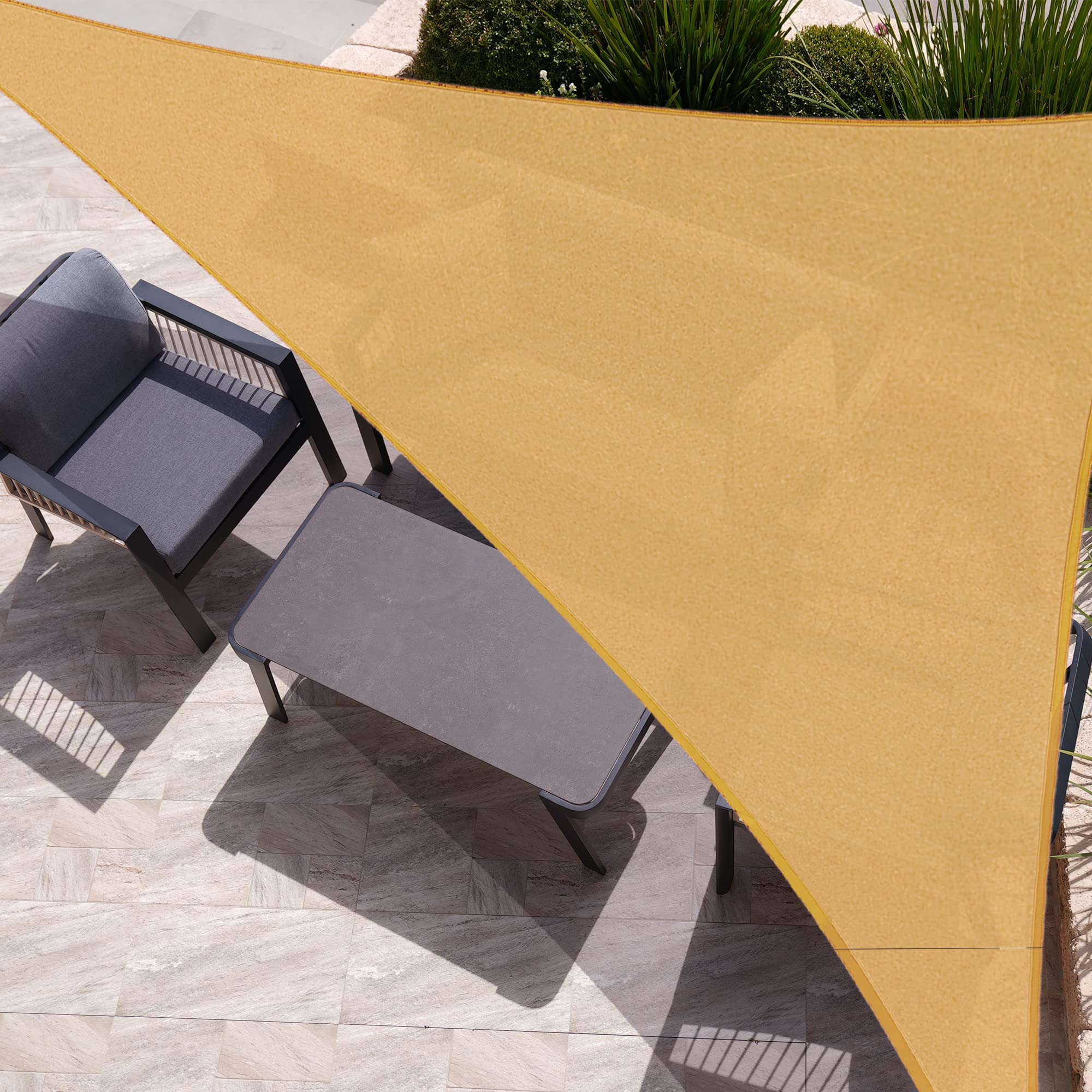LAUREL CANYON 16' x 16' x 16' UV Block Triangle Sun Shade Sail - Sand Color Patio Canopy for Outdoor Garden, Lawn, Deck & Pool Area Protection