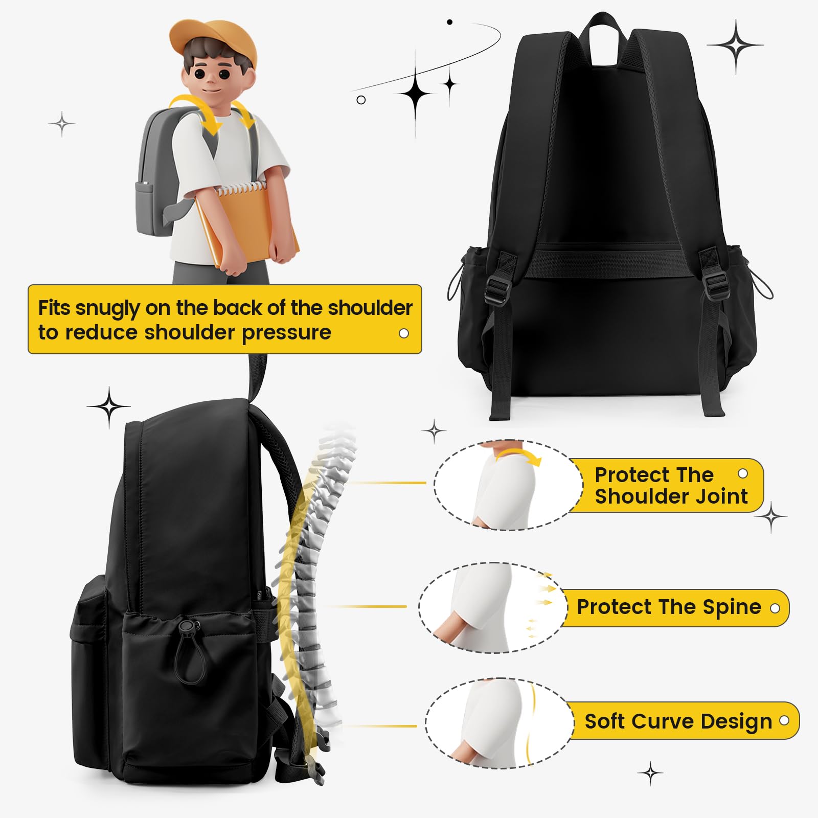 **Stylish Large Black Backpack for Women & Men - Waterproof Lightweight Travel Daypack, High School & College Bookbag - Perfect for Commuting, Hiking, and Everyday Use**