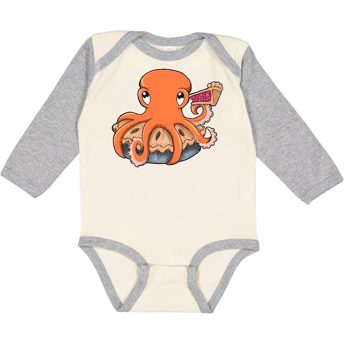 Inktastic Cute Octopus with Pie Print Long Sleeve Baby Bodysuit - Soft & Comfortable for Newborns, Infants - Perfect for Playtime, Photo Shoots & Everyday Wear