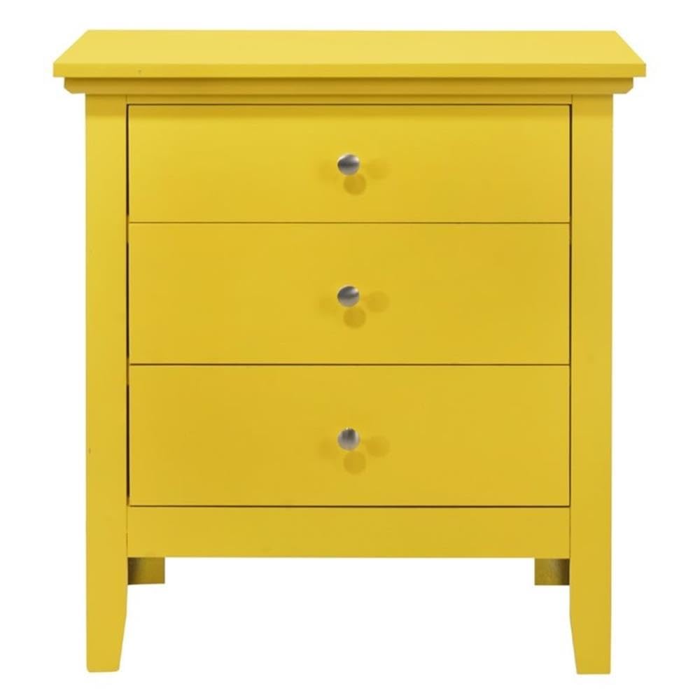 Glory Furniture Hammond 3-Drawer Nightstand - Yellow Wooden Bedside Table for Bedroom, Living Room & Guest Room | Compact Storage Solution with Smooth Gliding Drawers