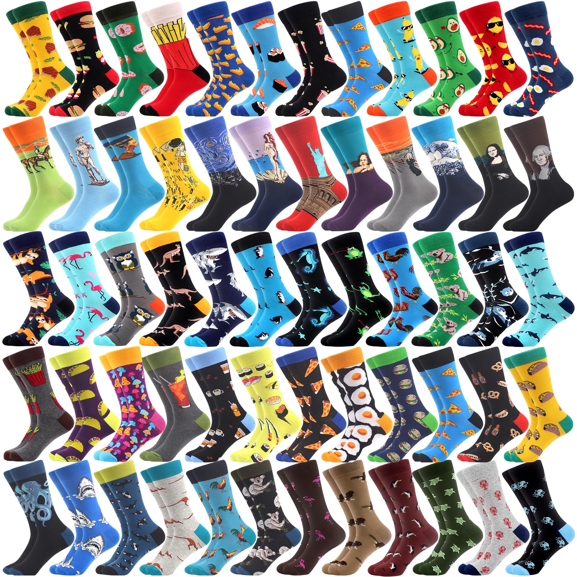 WeciBor 36 Pairs Funny Random Pattern Socks - Colorful Cotton Crazy Socks for Men & Women - Bulk Pack - Perfect for Gifts, Parties, and Everyday Wear