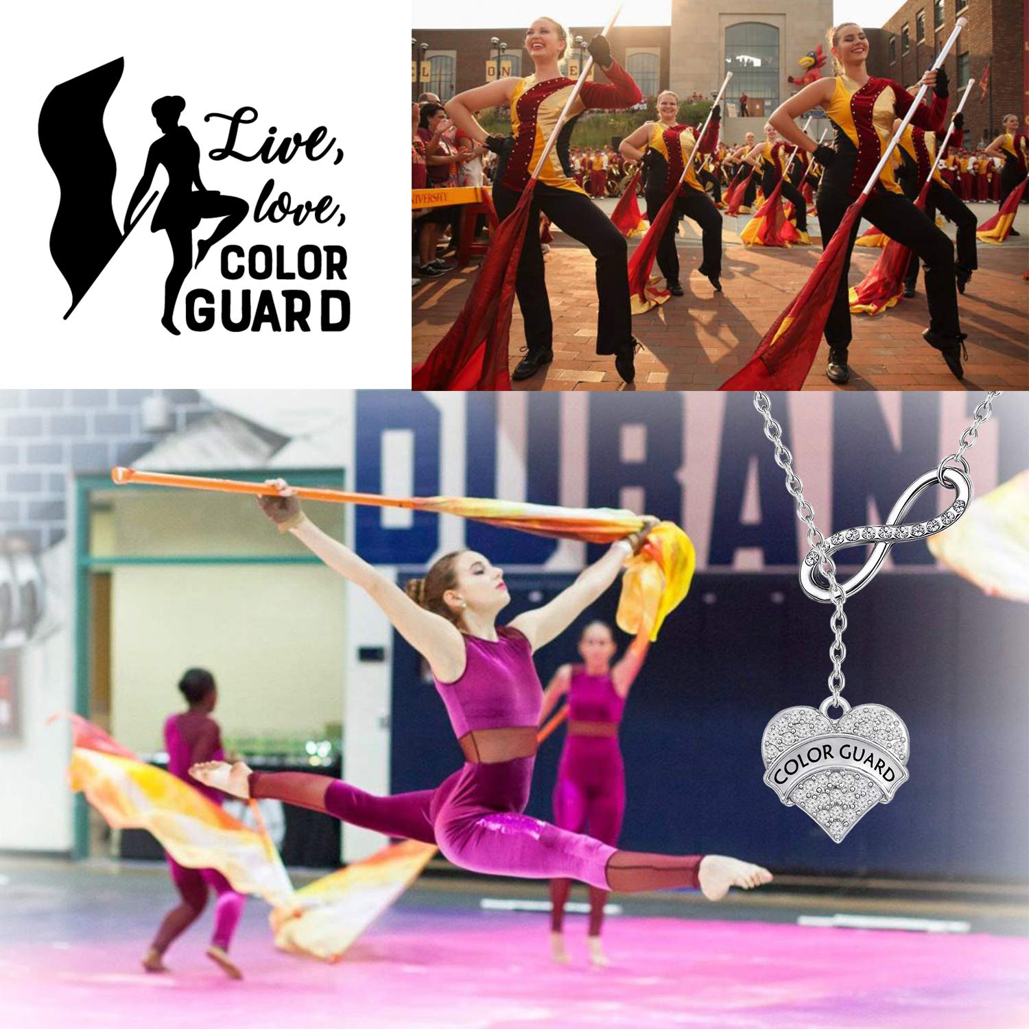 Color Guard Jewelry Set - Heart Charm Earrings & Necklace for Women, Teens & Girls - Perfect Flag Team Gifts & Performance Accessories