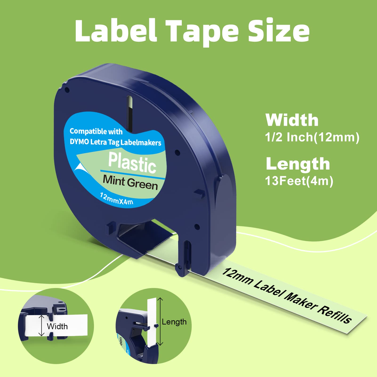 6 Pack Multi-Color Label Maker Tape Refills - 1/2 Inch x 13 Feet, Compatible with Dymo LT-100H, LT-100T & QX50 Label Makers - Perfect for Office Organization, Shipping Labels & Craft Projects