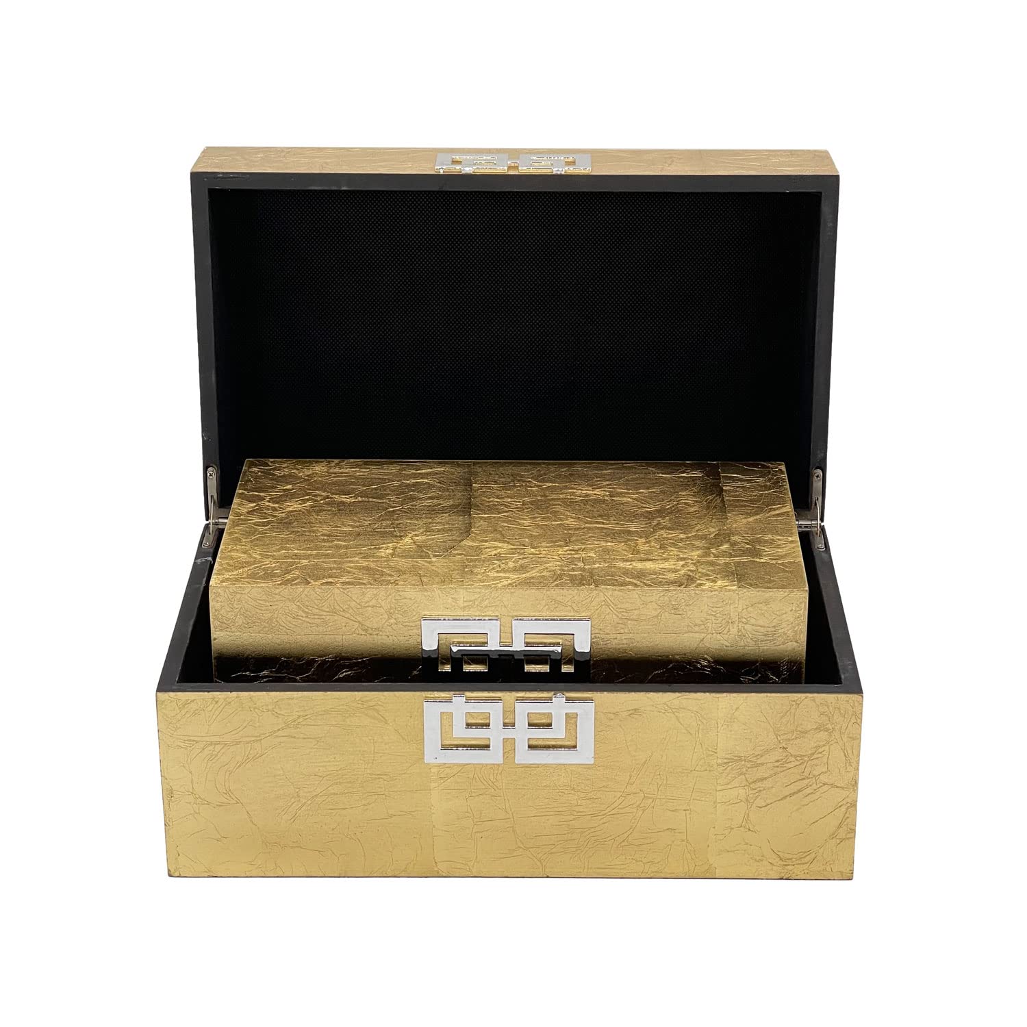 Galt International Wooden Storage Box Set with Hinged Lid - Classic Decorative Storage Box with Geometric Clasp for Bedroom, Living Room & Home Organization - Set of 2 (Gold Leaf) - Perfect for Jewelry, Keepsakes & Home Decor Display