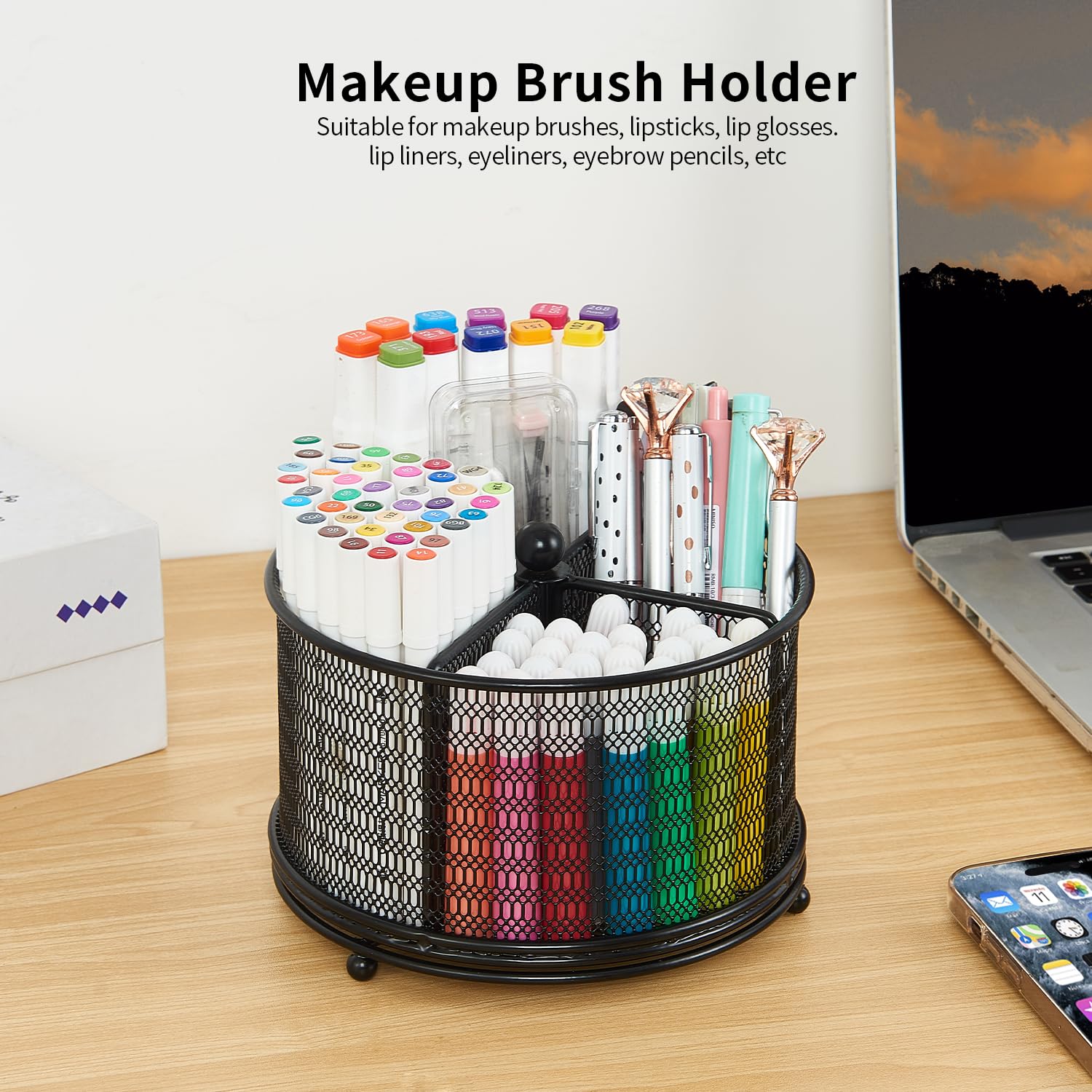 360-Degree Rotating Pencil Holder Organizer - Black Desk Organizer for Pens, Markers & Art Supplies | Office & School Stationery Storage | Perfect for Desk Organization, Classroom & Home Office Use
