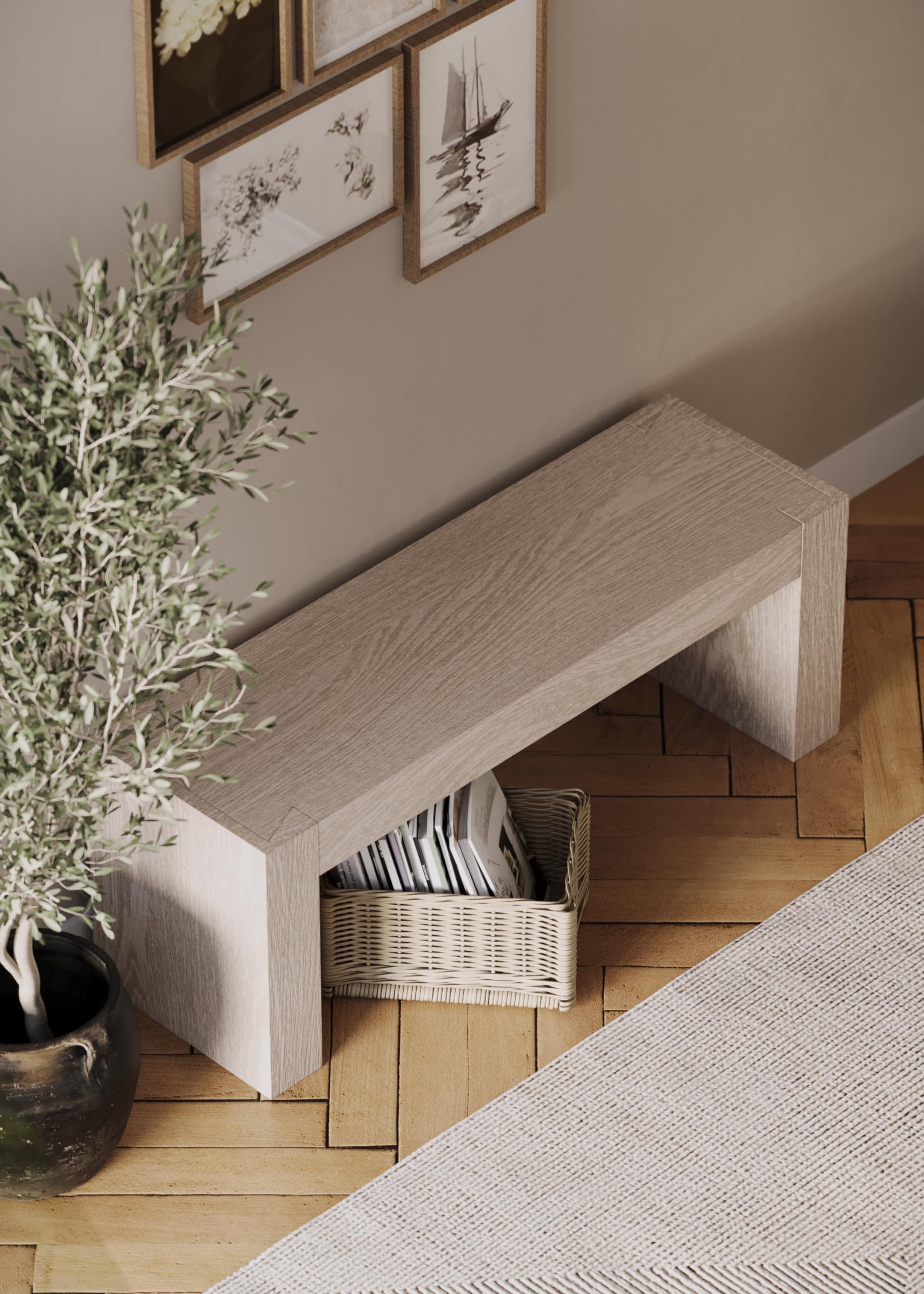 Maven Lane Zeno Contemporary Wooden Backless Bench - Modern Dining, Kitchen Table, Entryway, Foyer & Lobby Bench in Weathered Grey Finish - Perfect for Small Spaces, Farmhouse Decor & Entryway Seating