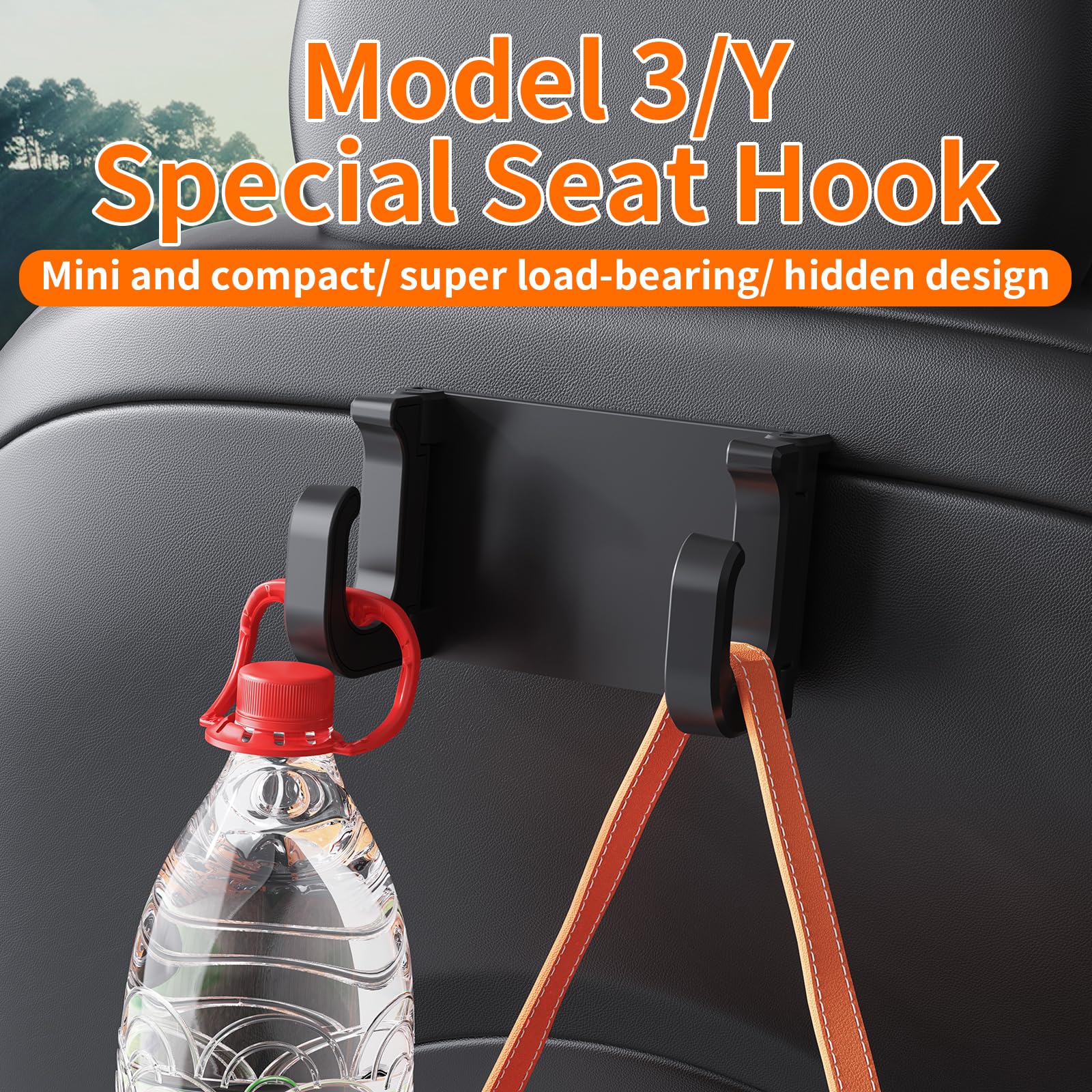 2-Pack Foldable Car Seat Headrest Hooks for Tesla Model Y & Model 3 (2021-2024) - Multi-Purpose Rear Seat Organizer for Purses, Coats & Shopping Bags - Durable 2-in-1 Automotive Hanger Accessories - Perfect for Road Trips & Daily Commutes