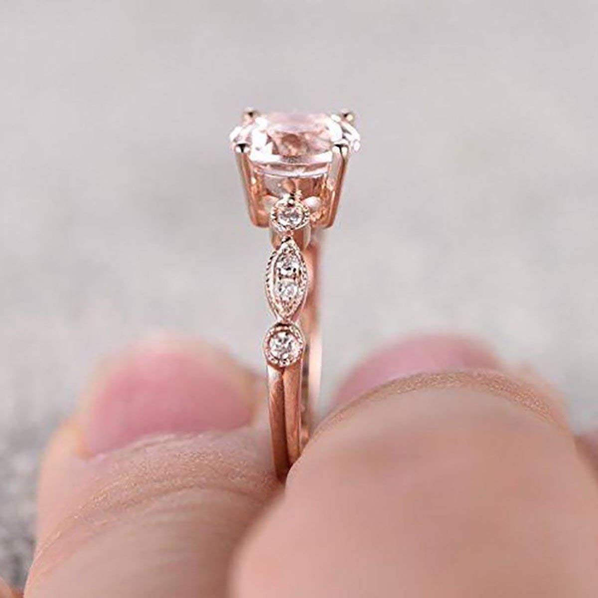 1.25 Carat Round Cut Morganite & Diamond Engagement Ring - Antique Design 18k Gold Plated - Perfect for Proposals, Weddings & Anniversary Gifts