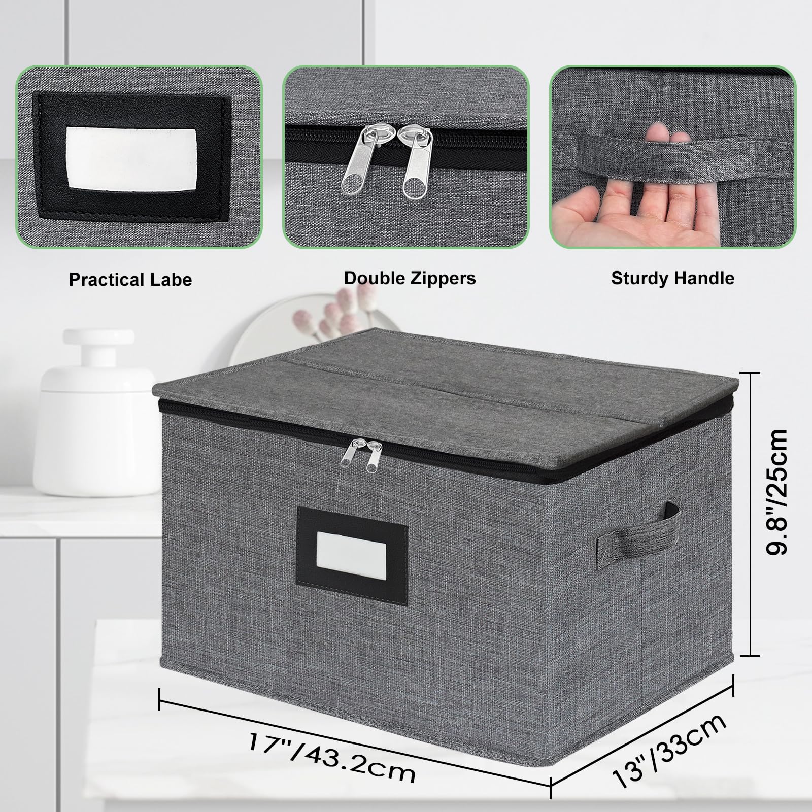 Premium Wine Glass Storage Box - 12-Cell Hard Shell Stemware Organizer with Dividers, Stackable Crystal Glassware Case, Label Window & Handles (Dark Grey) - Perfect for Home Bars, Restaurants, and Wine Collections