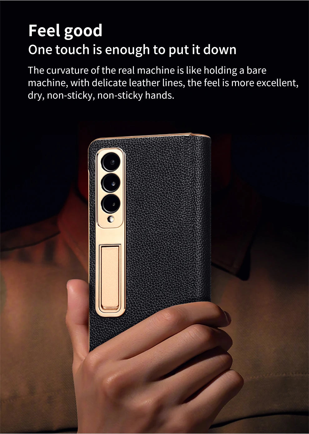 Premium Real Leather Phone Case for Samsung Galaxy Z Fold 6 with Hinge Kickstand - Slim Protective Cover for Work, Travel & Everyday Use