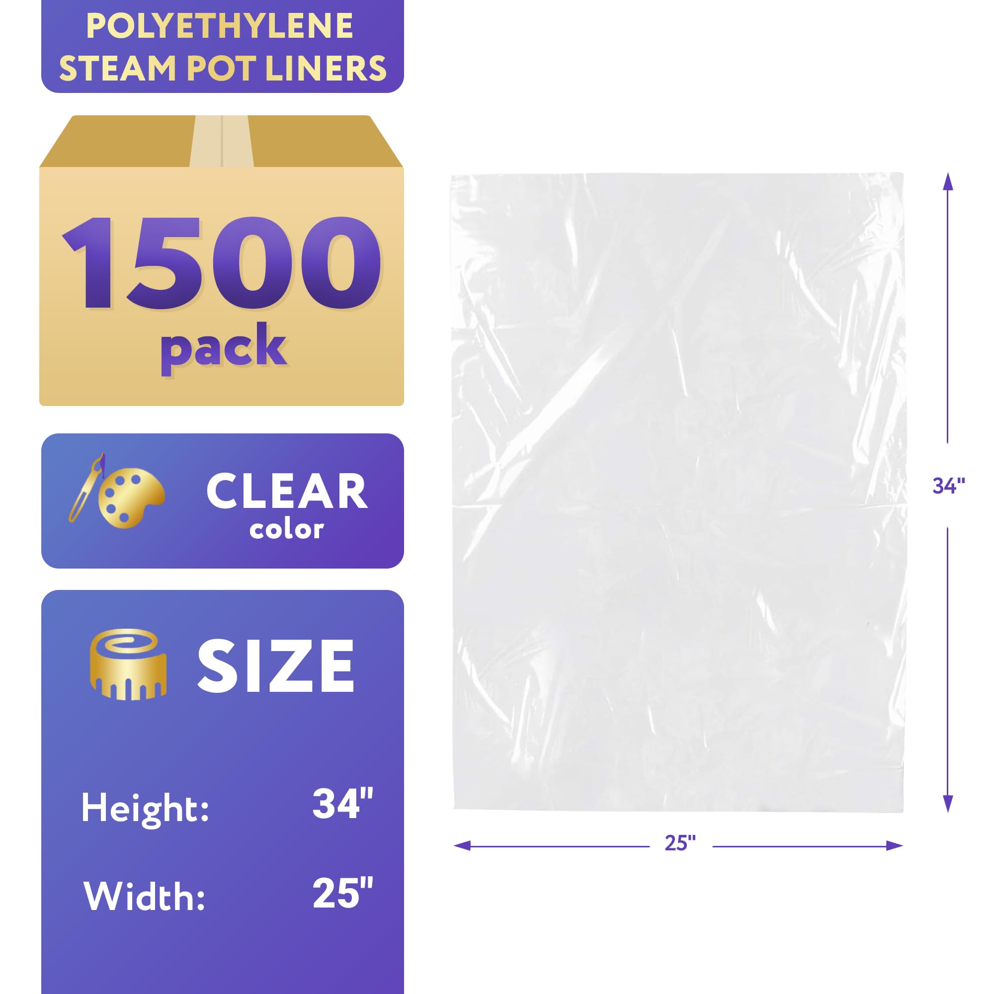 APQ 1500-Pack Steam Table Pan Liners on Roll - 34x25 Inch High Density Polyethylene Bun Pan Covers (0.50 mil Thickness) with Twist Ties - Perfect for Catering, Cafeterias, Restaurants & Food Service Businesses
