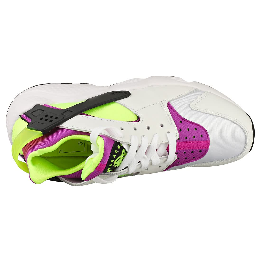 Nike Women's Air Huarache Running Shoes - White/Neon Yellow/Magenta - Size 5.5 - Lightweight Comfortable Sneakers for Jogging, Gym Workouts & Casual Wear