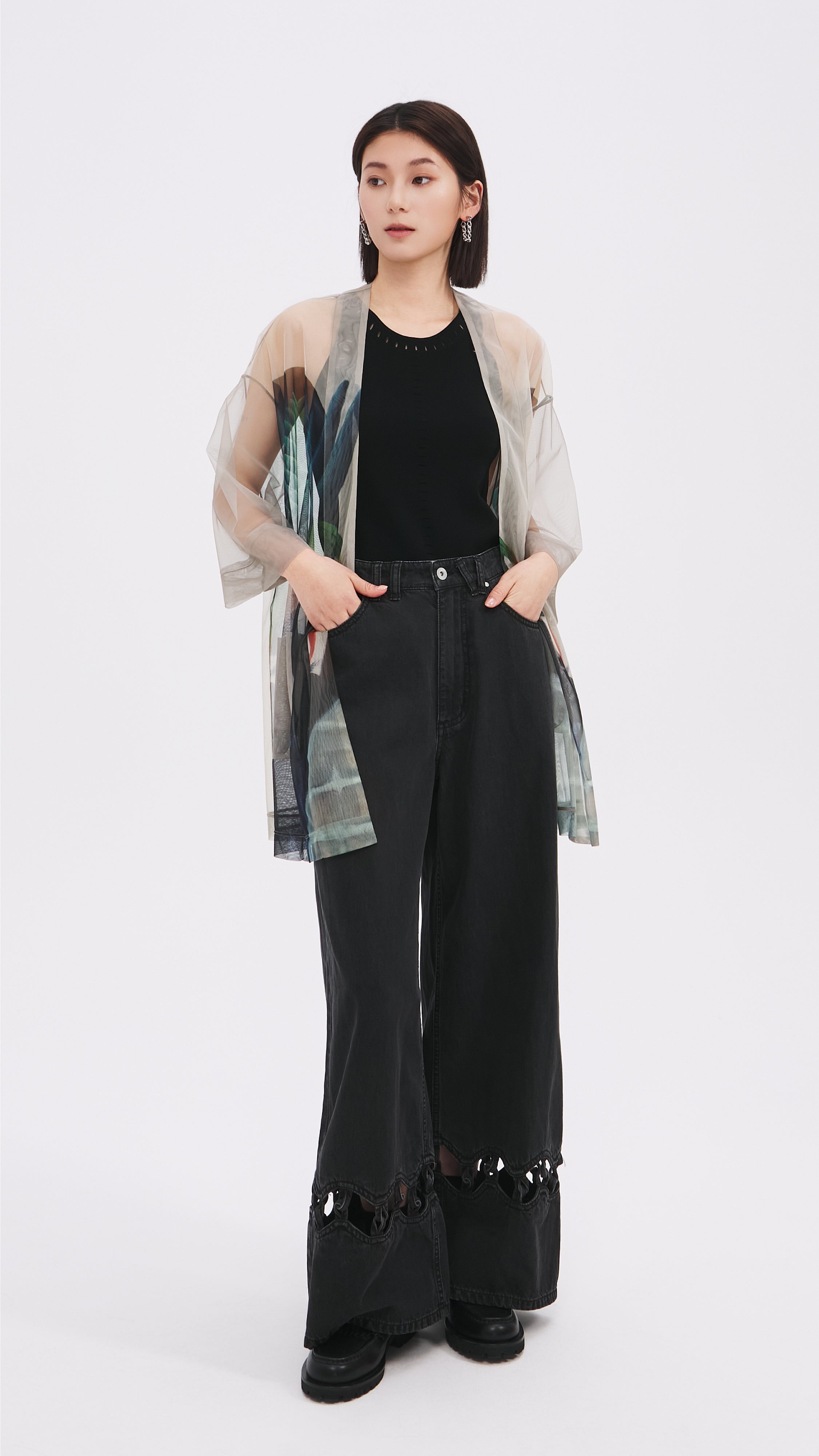 Mariko Enomoto Japanese Floral Printed Mesh Kimono Coat - Lightweight Open Front Cover Up for Women, Beachwear, Summer Fashion, Boho Outfits & Festival Style