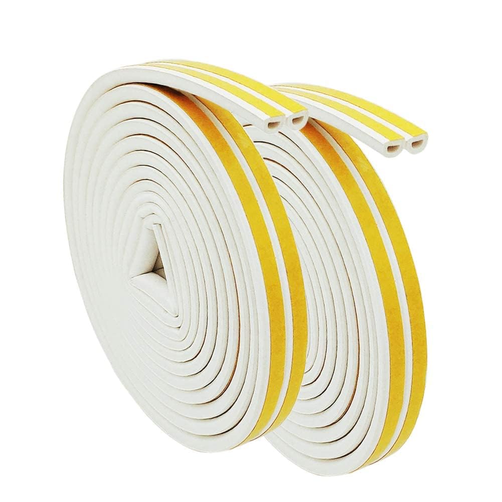 Niralasa Self-Adhesive EPDM Foam D-Type Weather Stripping Tape - 2 Pack (12.36M Total) for Doors & Windows - Soundproofing, Noise Reduction & Draft Excluder - White - Perfect for Home, Office & RV Weatherproofing