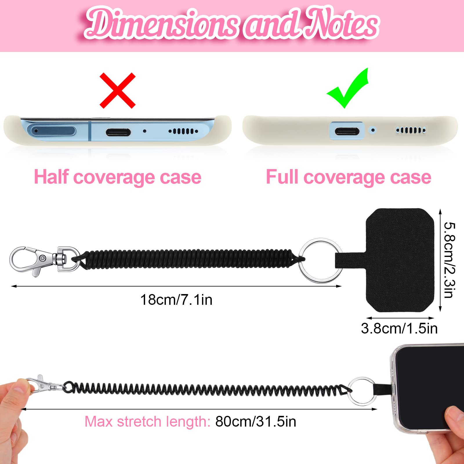 8 Sets Retractable Phone Lanyard with Patch Lasso Strap & Case Anchor - Anti-Theft Smartphone Harness for Skiing, Hiking & Outdoor Activities - Compatible with iPhone, Samsung & Most Smartphones
