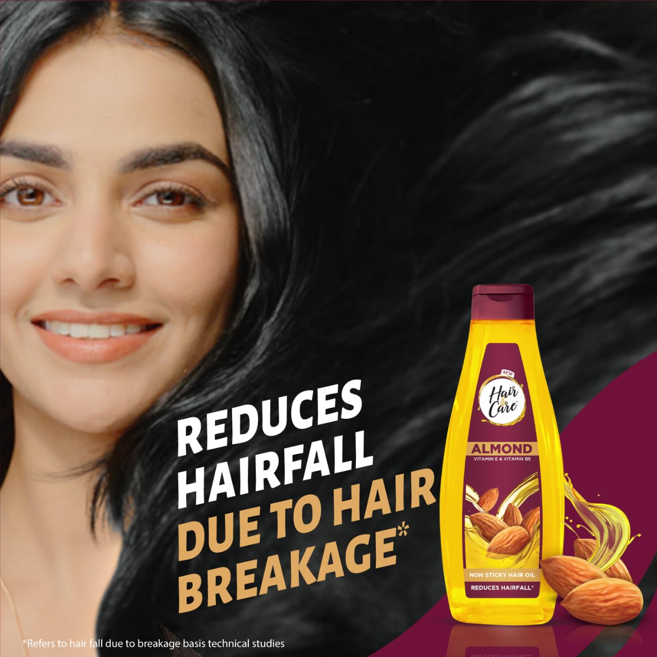 Almond Hair Oil for Dry & Damaged Hair - Non-Sticky, Nourishing Treatment, 300ml - Perfect for Daily Hydration & Split Ends Repair
