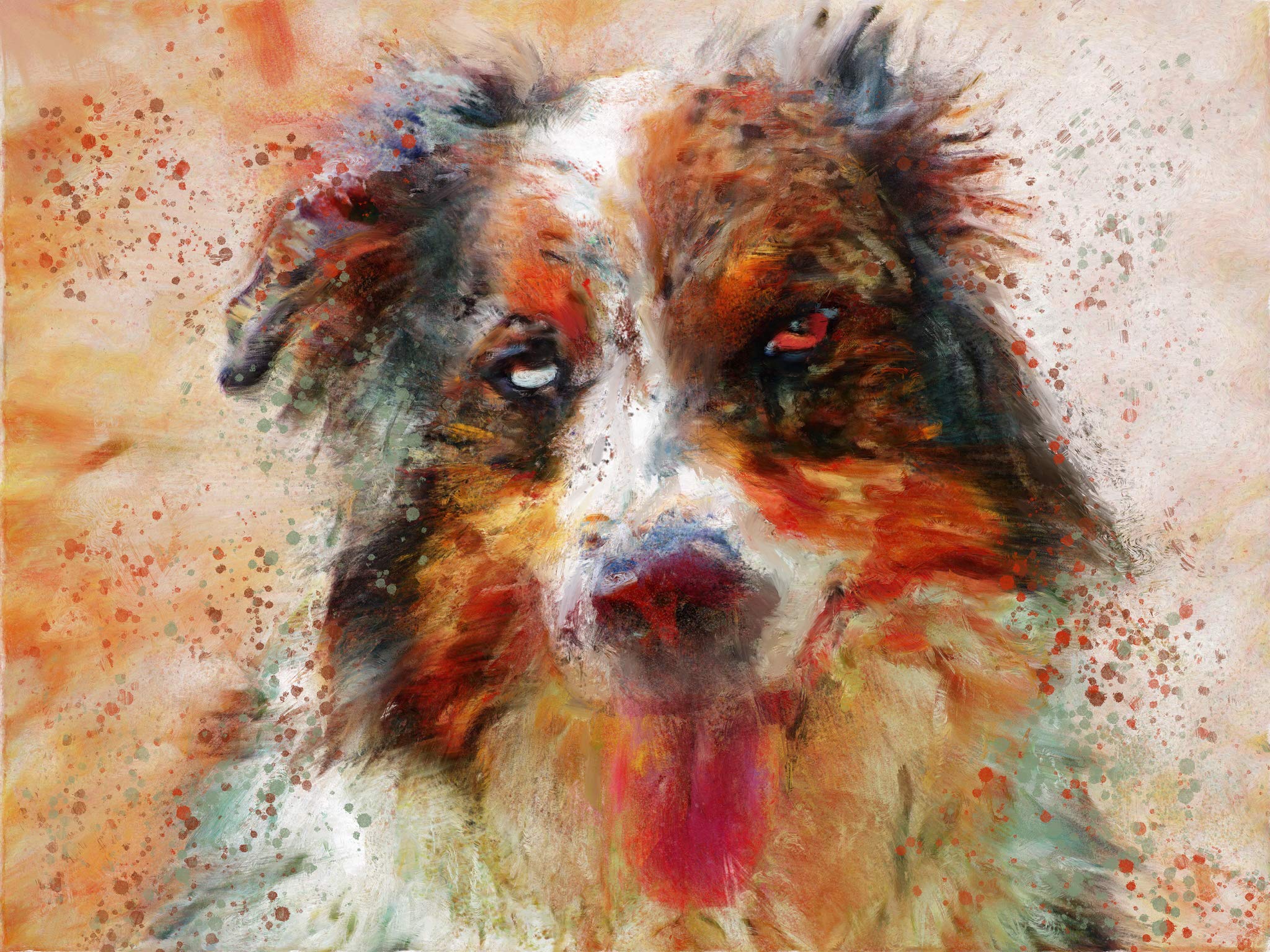 Australian Shepherd Dog Wall Art Decor - Hand Signed Abstract Dog Portrait by Artist Oscar Jetson | Memorial Gift for Dog Lovers - Perfect for Living Room, Bedroom & Office Decor