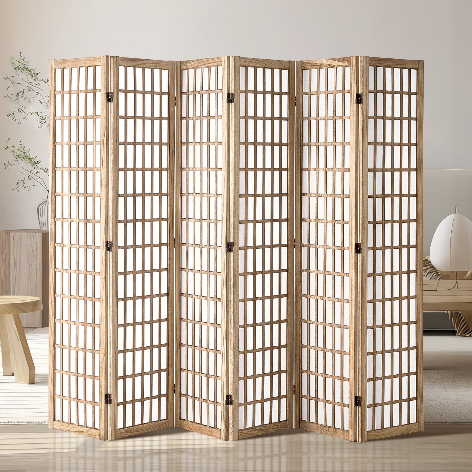 VEVOR 6-Panel Japanese Room Divider - Wooden Folding Privacy Screen for Indoor Use | Portable Partition for Home, Office, Restaurant & Bedroom | Perfect for Room Separation, Decoration, and Creating Private Spaces