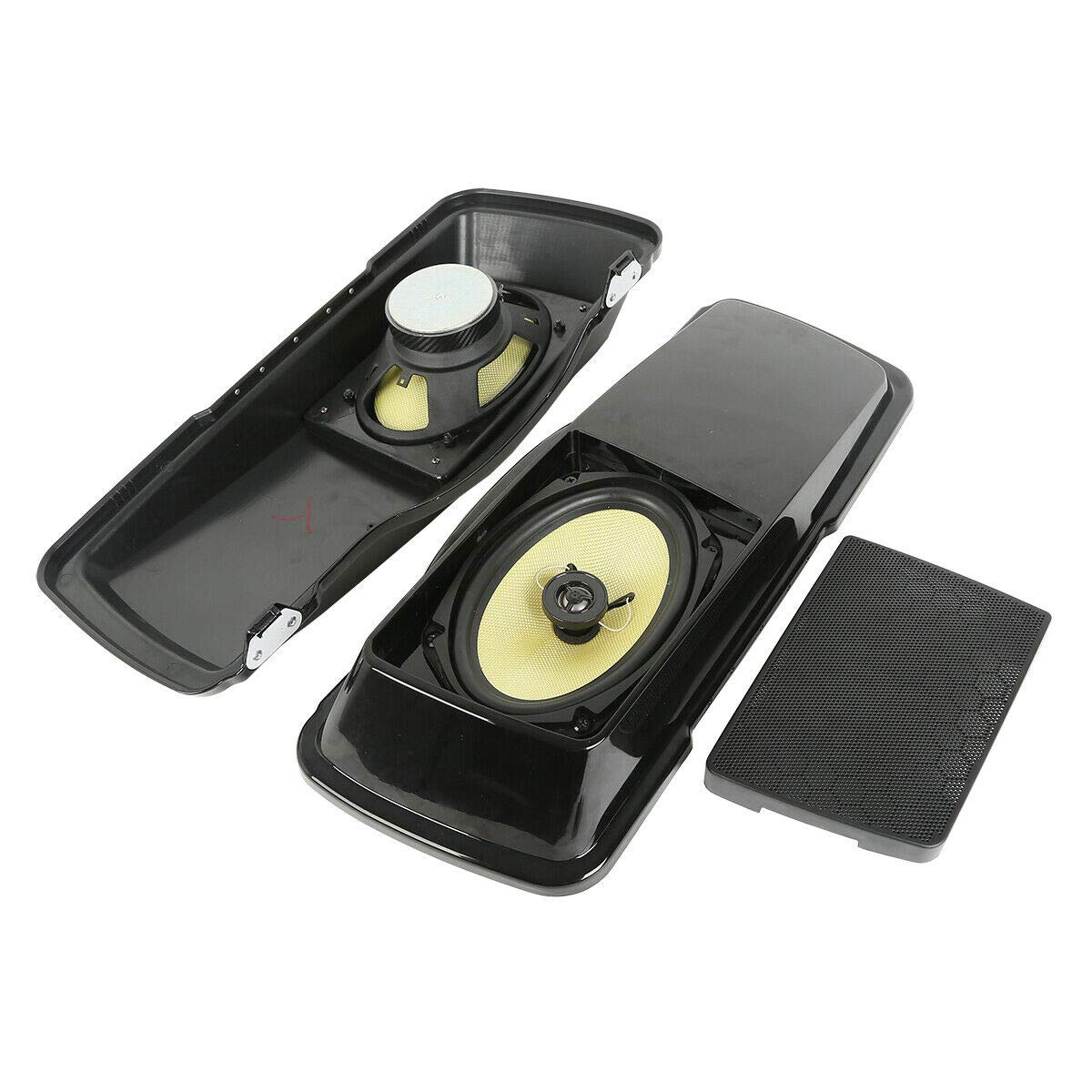 SLMOTO Saddlebags Lid with 6x9 Inch Speakers - Compatible with Harley Road King, Electra Glide & Street Glide (1994-2013) - Includes 2 ABS Plastic Mesh Covers & Speakers - Perfect for Motorcycle Audio Upgrades & Long Rides