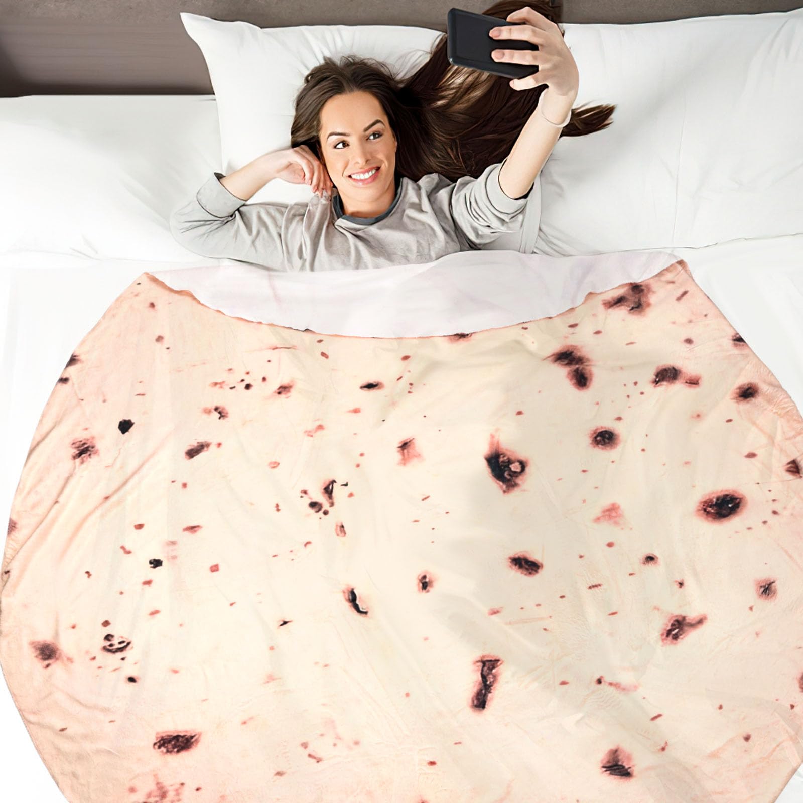 Burrito Blanket - Soft Plush Round Tortilla Throw Blanket for Adults & Kids - Realistic Food Blanket - Funny Taco Blanket for Couch, Bed or Travel (60 Inches) - Perfect for Movie Nights, Camping & Gifts