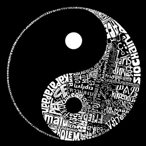 LA POP ART Men's Yin Yang Word Art Hooded Sweatshirt | Graphic Pullover Hoodie for Casual Streetwear & Yoga Meditation Outfits