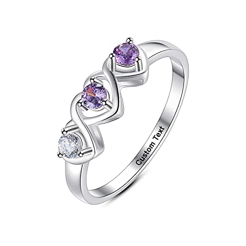 Personalized Sterling Silver Mothers Rings with 3 Birthstones - Custom Engraved Name Jewelry for Mom, Daughter, Grandmother & Best Friend | Perfect Gift for Mother's Day, Friendship & Sisterhood | Ideal for Family Reunions, Birthday Presents & Special Occasions