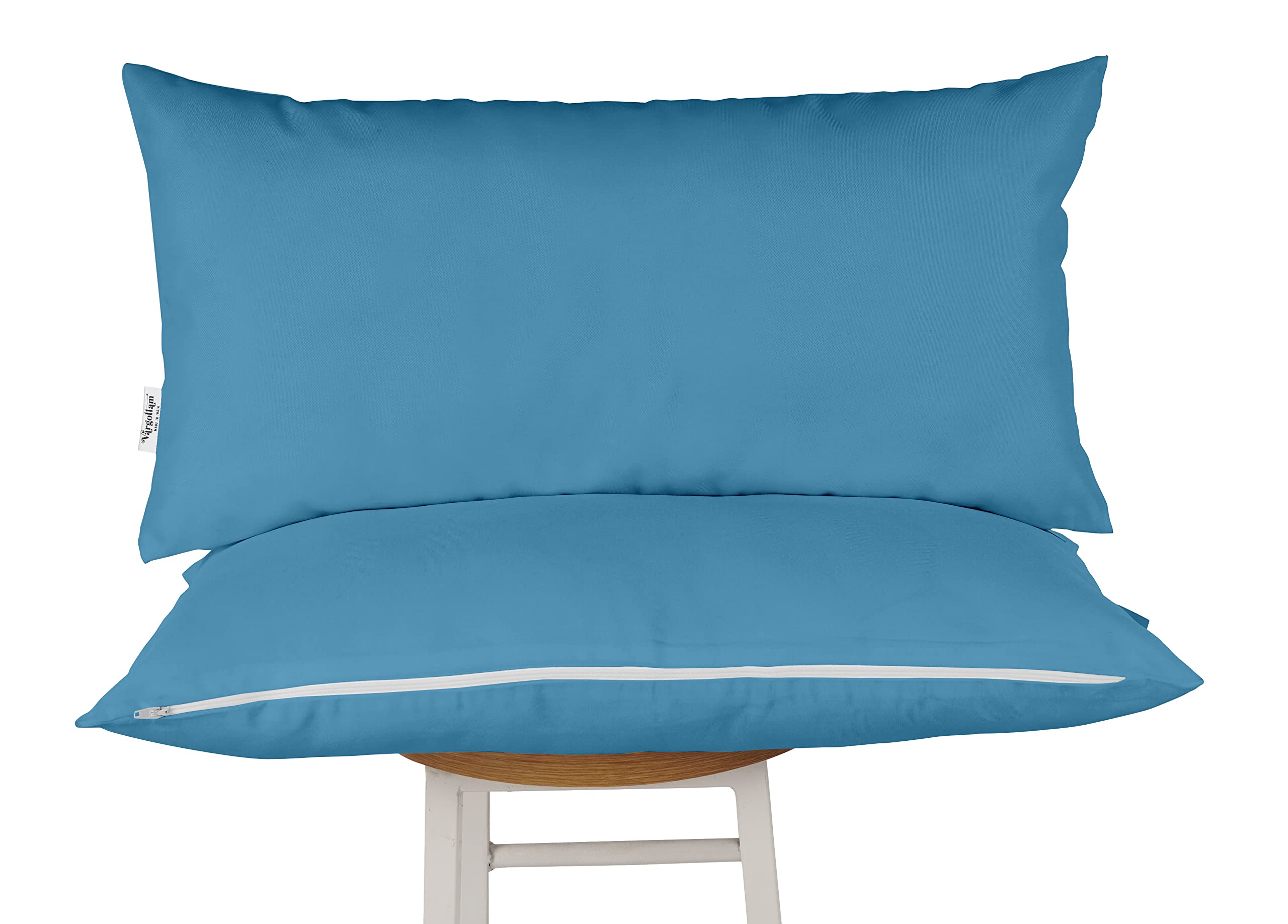 Waterproof All-Weather Polyester Lumbar Pillow Set of 2 - Indoor/Outdoor Decorative Throw Pillows for Patio Furniture with Insert - Medium Blue - Perfect for Sofa, Garden, Deck & Poolside Relaxation