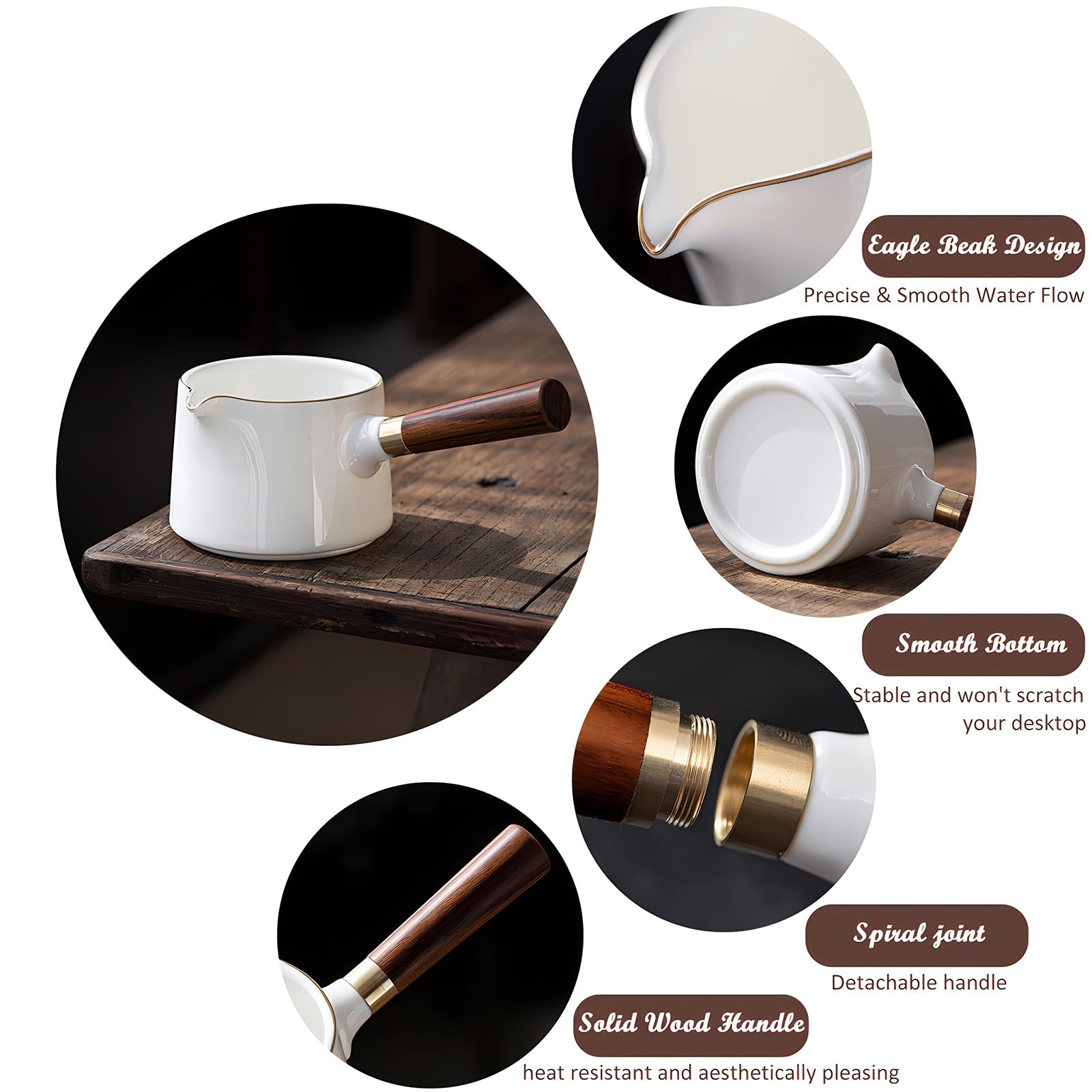 Premium Ceramic Butter Warmer Pot with Handle - 280ml Mini Milk Pot for Melting Butter, Chocolate & Sauces - Perfect for Baking, Cooking & Coffee Shops
