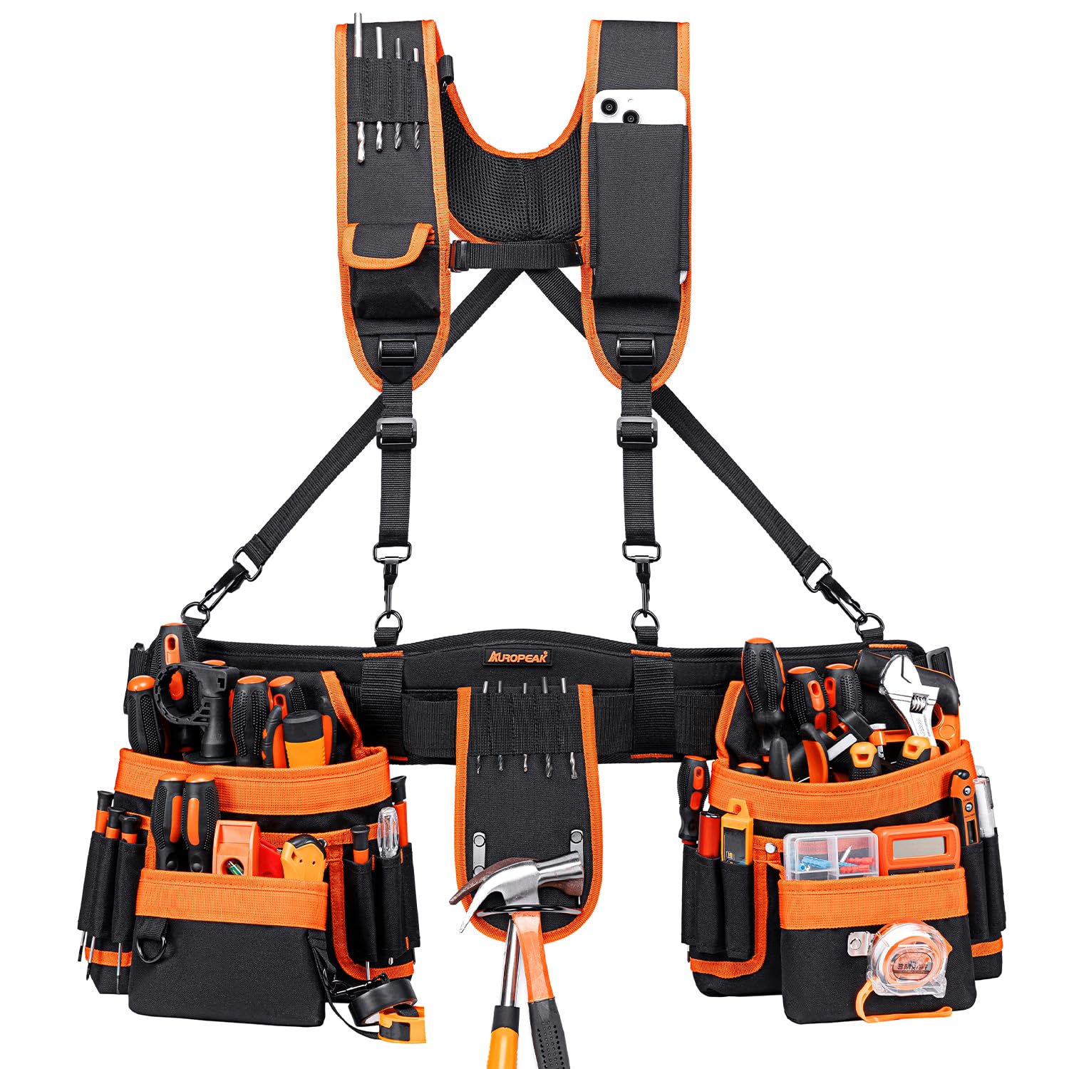 33-Pocket Adjustable Tool Belt Suspenders for Men - Detachable Electrician & Carpenter Tool Belt with Pouches (33''-48'') - Ideal for Framing, Roofing & Construction Work