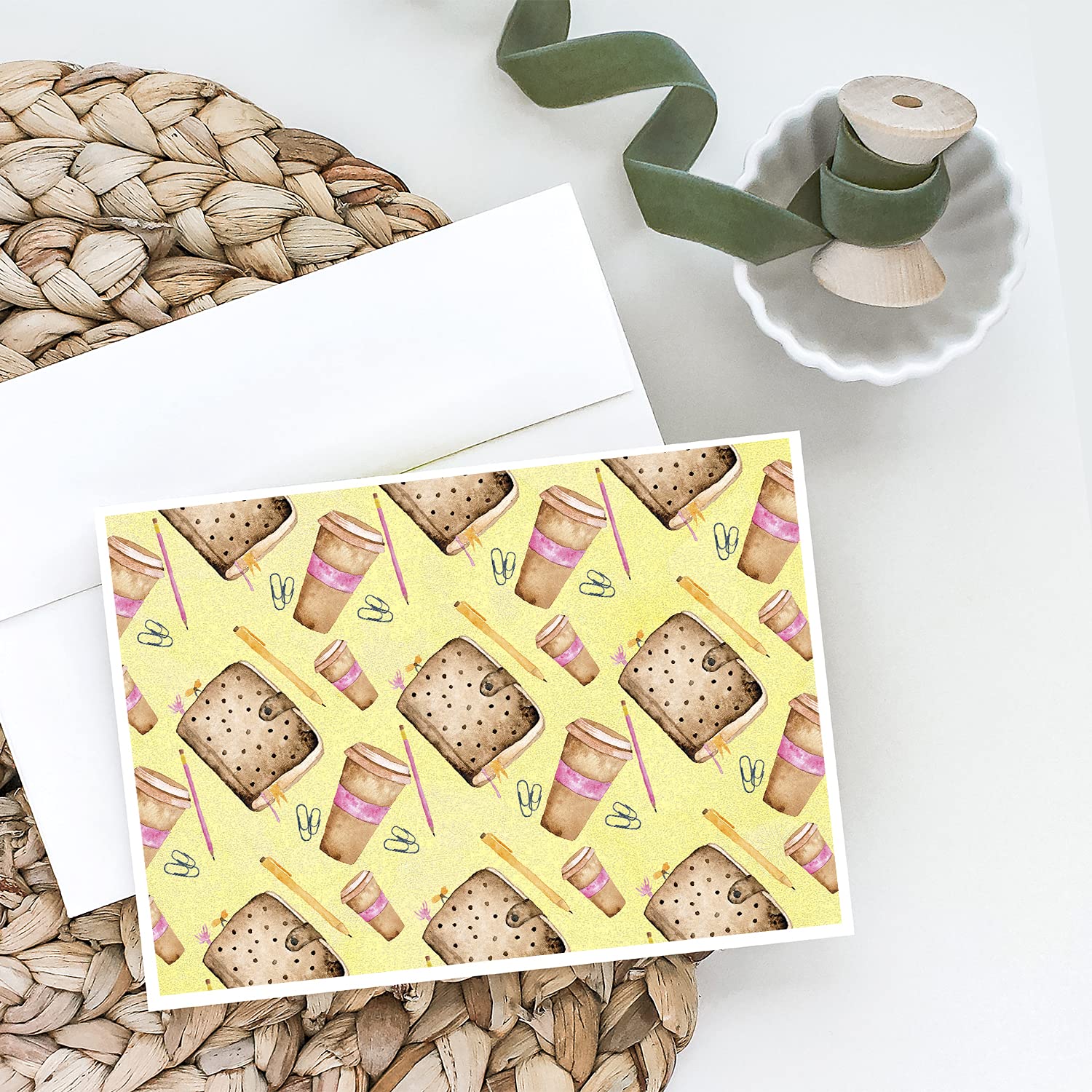 Watercolor Coffee & Journal Greeting Cards - Pack of 8 Blank A7 Note Cards (5x7) with Envelopes - Whimsical Stationery for Thank You Notes, Birthday Wishes & Journaling
