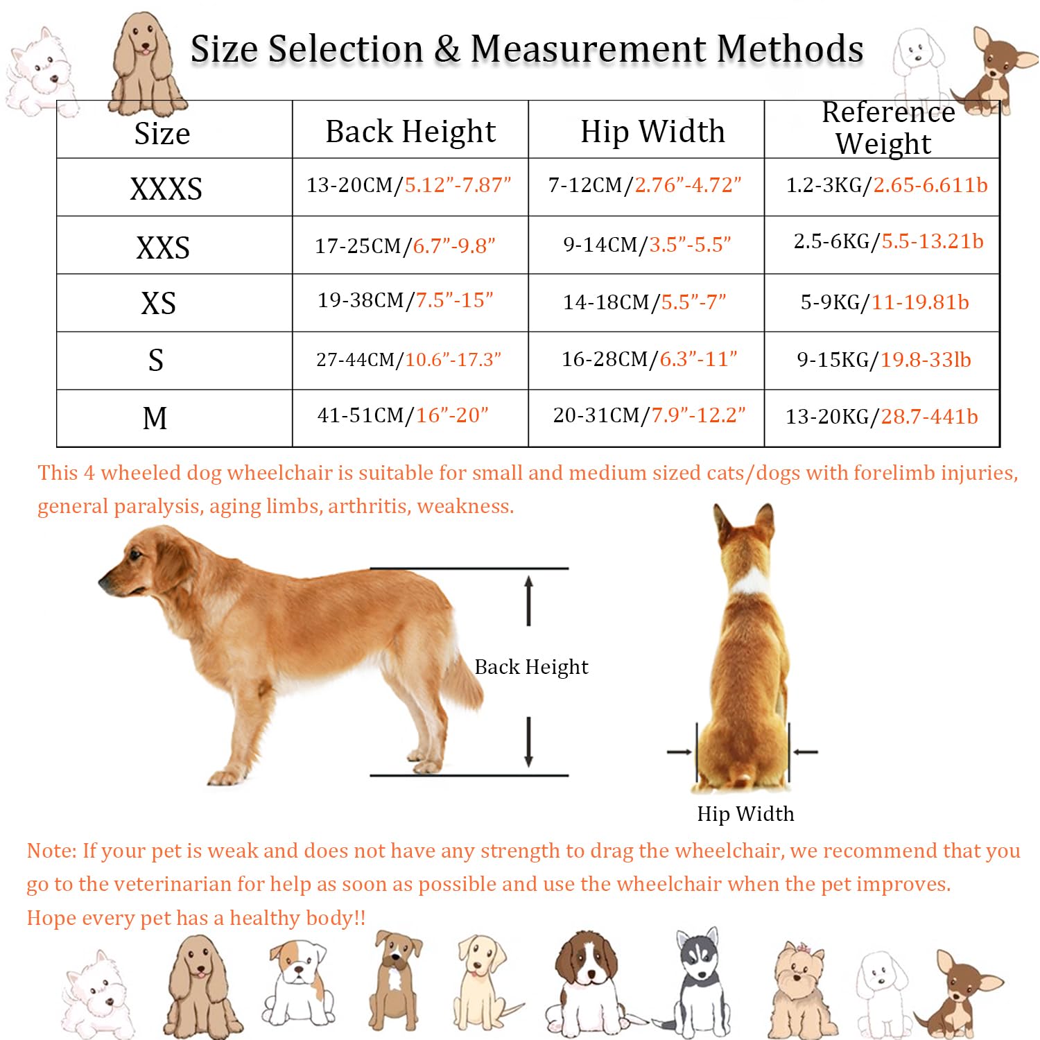 Adjustable 4-Wheel Dog Wheelchair for Small & Medium Pets - Lightweight Mobility Aid for Front Leg Arthritis & Weak Limbs - Perfect for Indoor/Outdoor Use (XS)