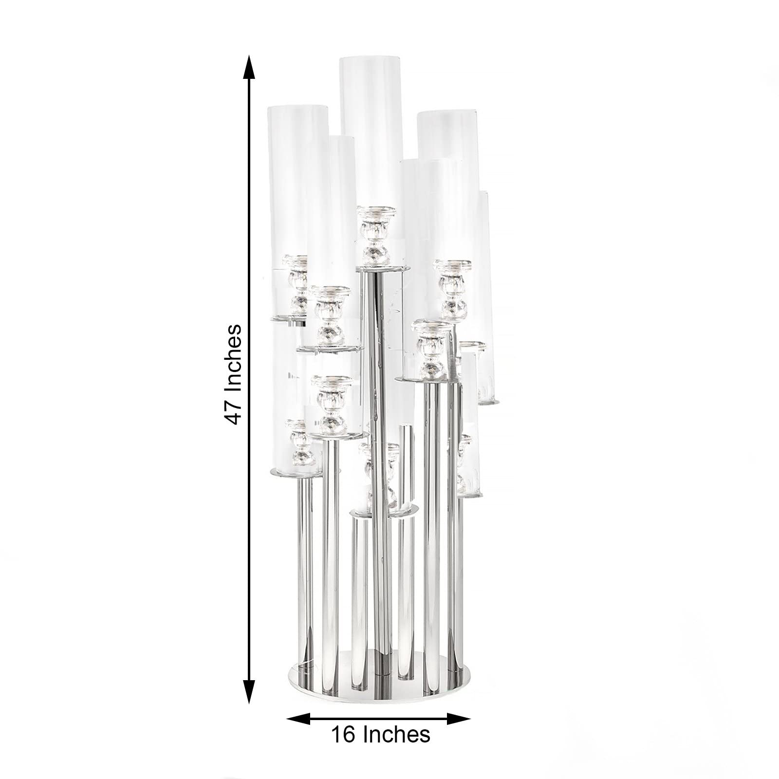 47-Inch Clear 10-Arm Crystal Glass Candelabra Chandelier - Elegant Votive Candle Holder for Wedding Centerpieces, Party Decorations, and Home Lighting Fixtures - Perfect for Dining Room, Church, and Special Event Decor