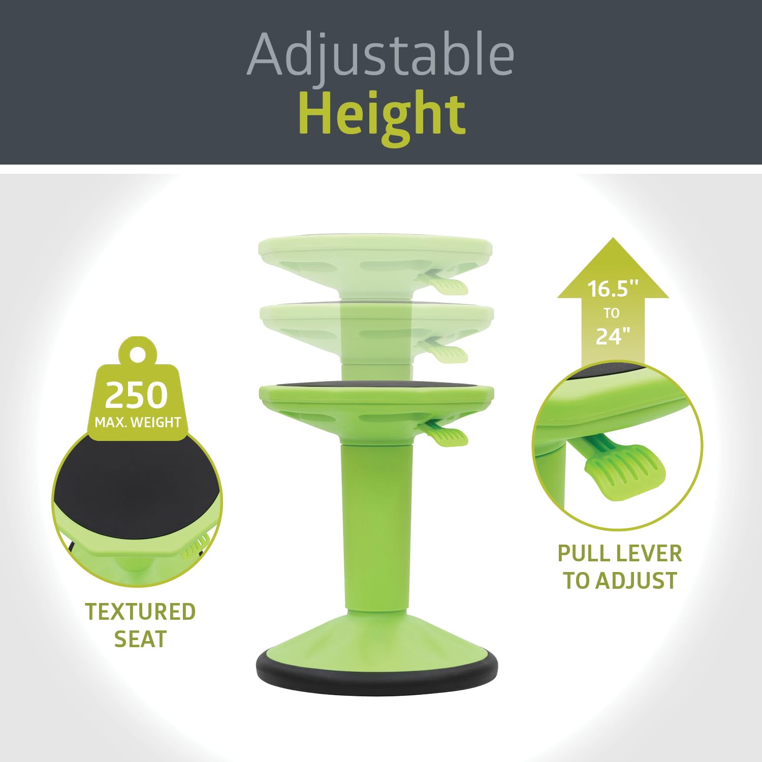 Pearington SitFree Height Adjustable Wobble Stool - Ergonomic Active Seating Chair for Kids & Adults - Perfect for Classroom, Office & Home Use - Green