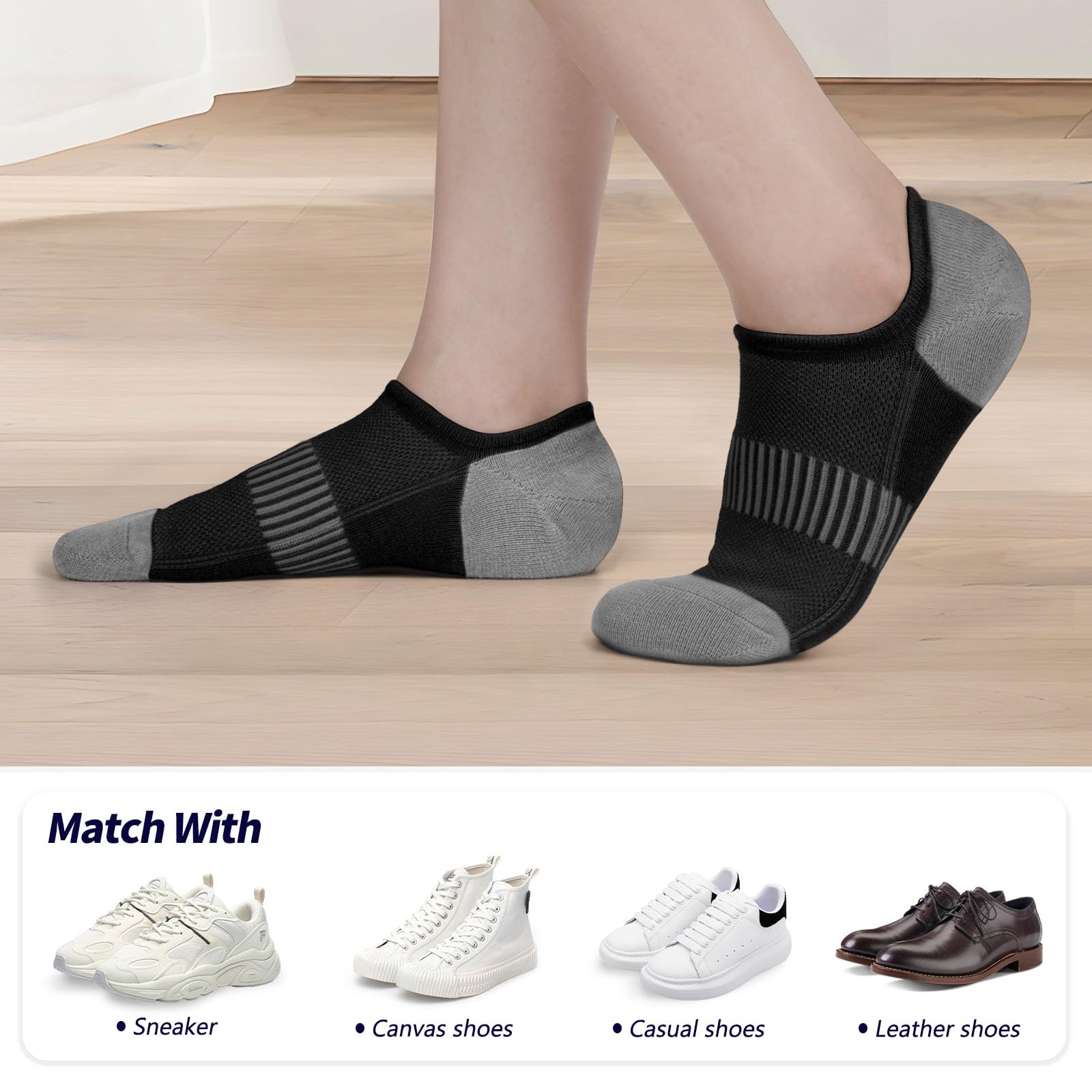 Women's No Show Socks - Breathable Cotton Low Cut Invisible Ankle Socks with Non-Slip Grip (Size 6-11) - Perfect for Sneakers, Loafers & Casual Shoes