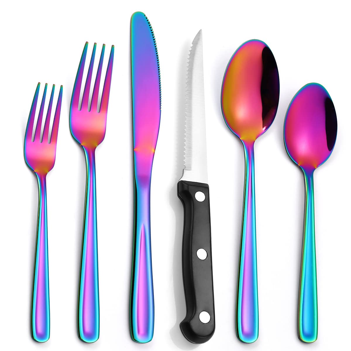30-Piece Purple Stainless Steel Flatware Set for 5 - Square Mirror Polished Cutlery with Dinner Knives, Forks, Spoons & Steak Knives - Modern Tableware for Dining, Parties & Home Decor