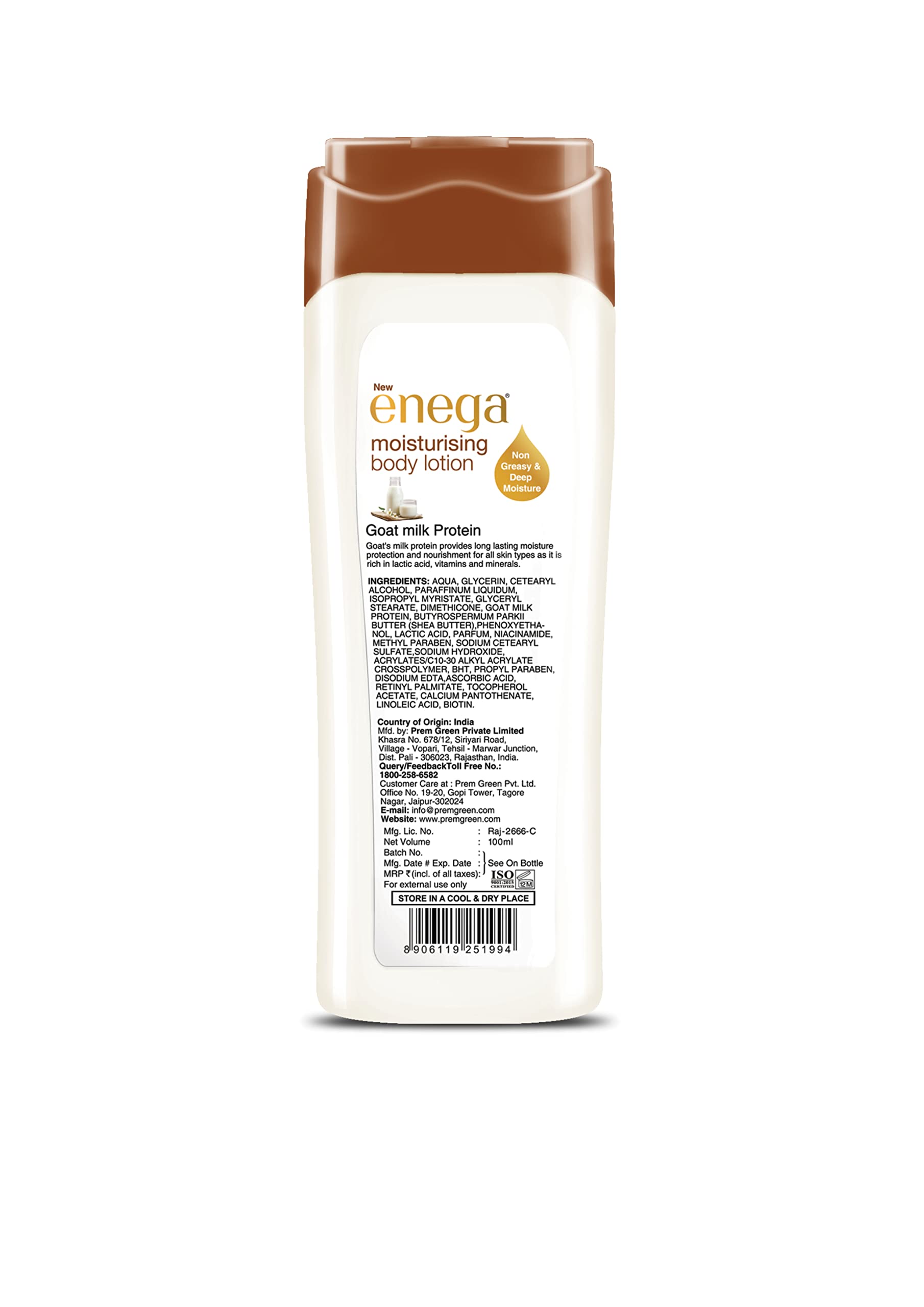 Enega Moisturizing Body Lotion with Goat Milk Protein - Non-Greasy, Deep Hydration for All Skin Types - 100ml - Perfect for Daily Skincare & Dry Skin Relief