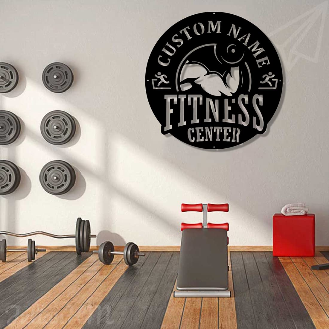 Personalized Gym Muscle Metal Wall Art - Custom LED Lights & Monogram Decor - 24x24 Inch Workout Room Sign - Perfect for Home Gym, Fitness Studio & Man Cave Decor
