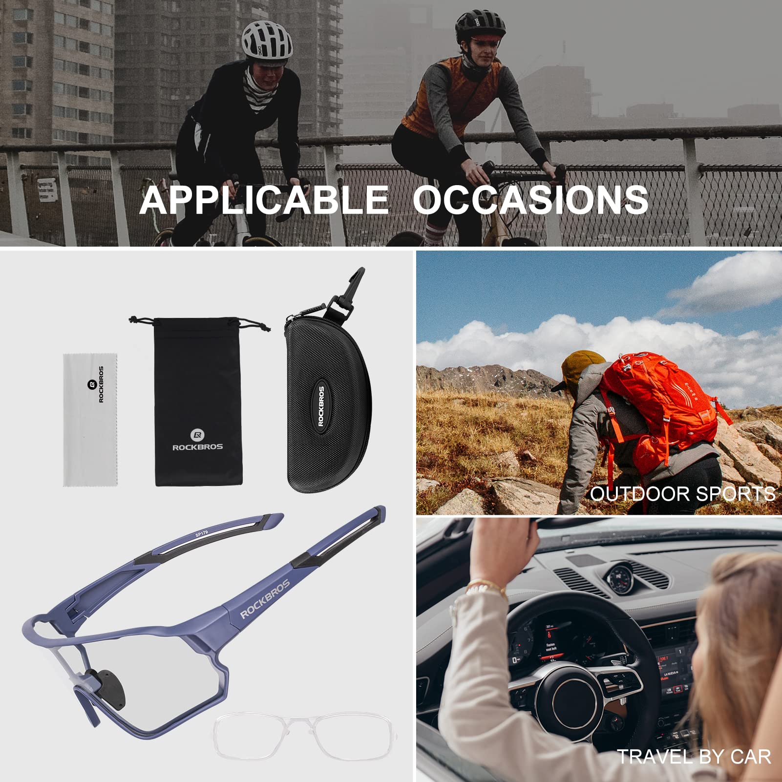 ROCKBROS Photochromic Cycling Sunglasses for Men - UV Protection, Lightweight & Anti-Fog Sports Bike Glasses for Outdoor Cycling, Running & Hiking