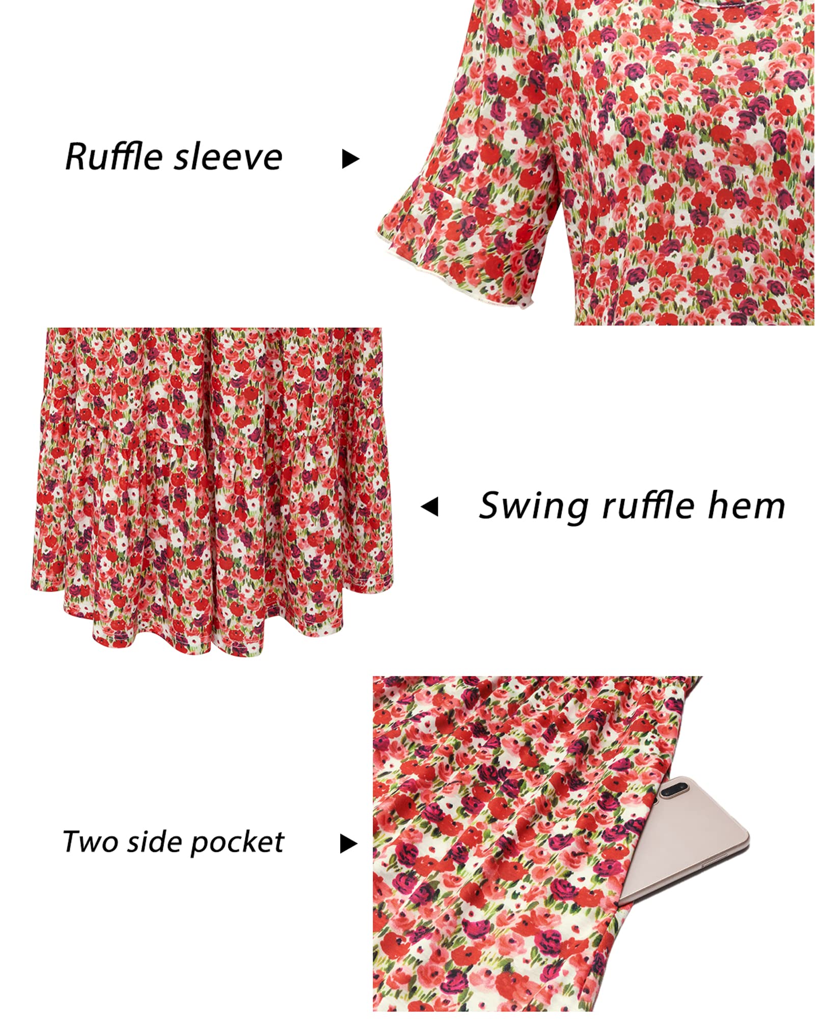 STYLEWORD Women's Summer 2025 Casual Short Sleeve Tiered Flowy Spring Dress - Long Midi Beach Sundress for Vacation, Party, and Outdoor Activities