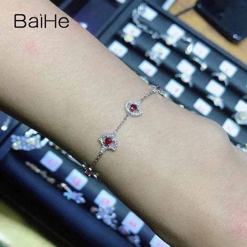14K White Gold Natural Ruby Leaf Bracelet for Women - 0.8CT Genuine Ruby Jewelry, Elegant Engagement Gift & Fine Jewelry Piece - Perfect for Weddings, Anniversaries & Special Occasions