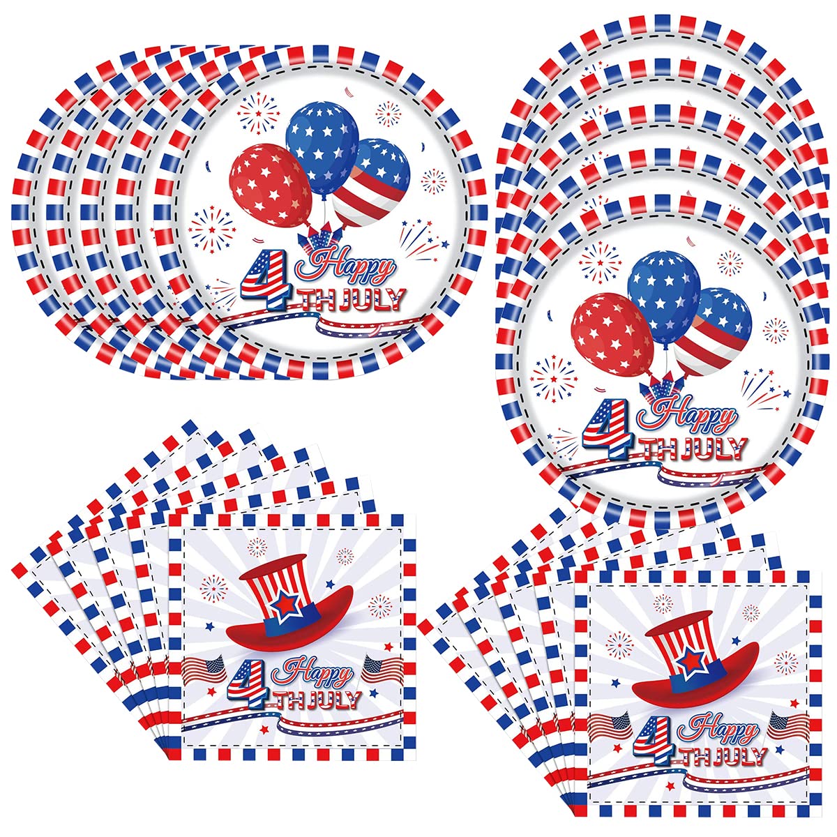 40-Pack 4th of July Party Supplies - 20 Patriotic Plates & 20 American Flag Napkins for Independence Day Decorations | Perfect for Backyard BBQs, Picnics & Holiday Celebrations