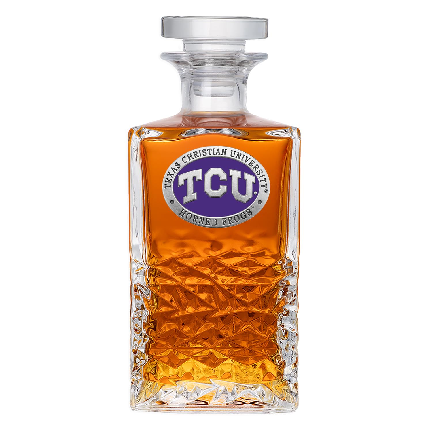 TCU Heritage Decanter - 25 oz Whiskey Decanter with Pewter Glass Lid - Handcrafted Liquor Pourer for Bourbon, Scotch & Wine - Perfect for Home Bars, Gifts & Entertaining