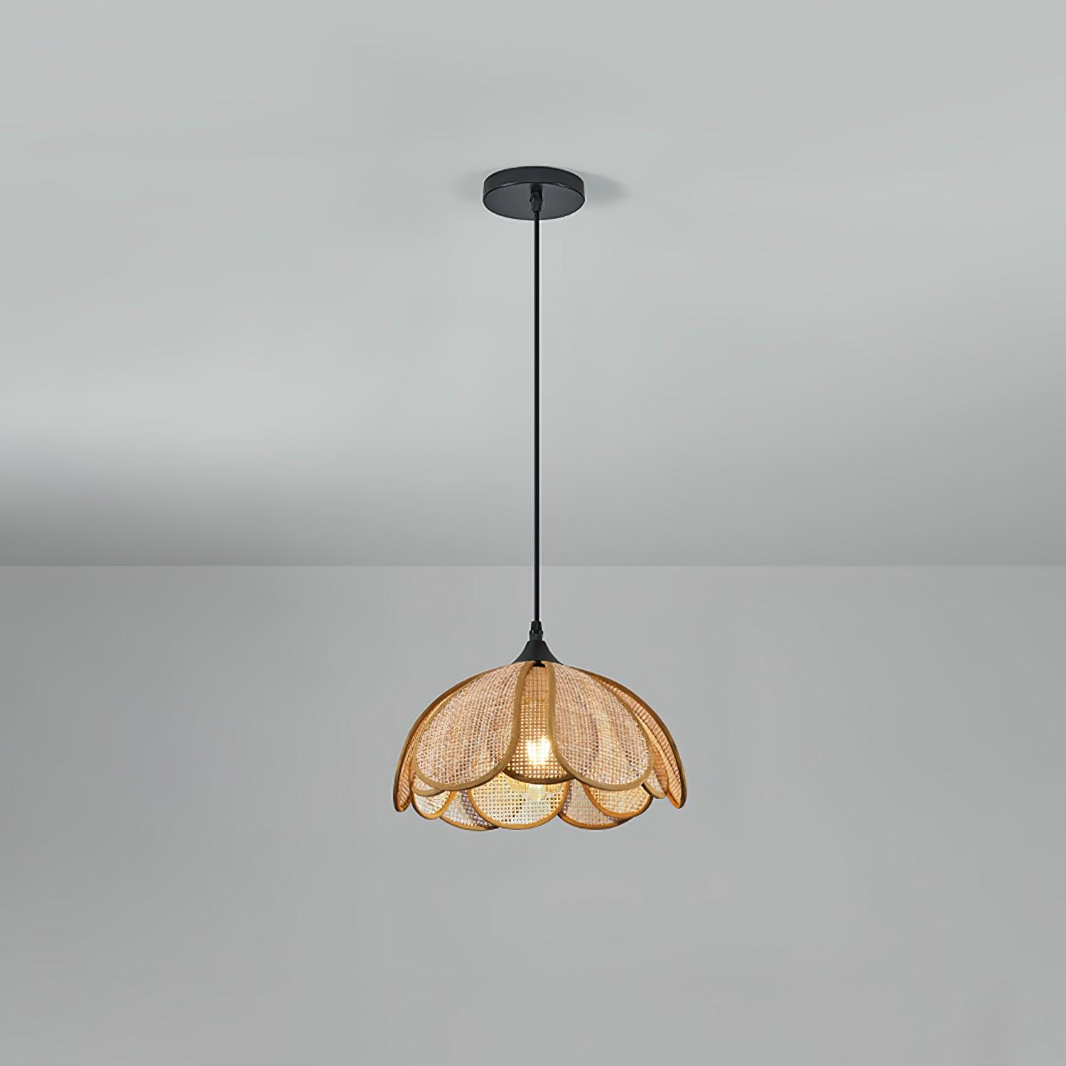Handwoven Bloom Rattan Pendant Light - Natural Boho Ceiling Lamp for Living Room, Bedroom & Dining Room - Eco-Friendly Wicker Hanging Light Fixture for Indoor Decor