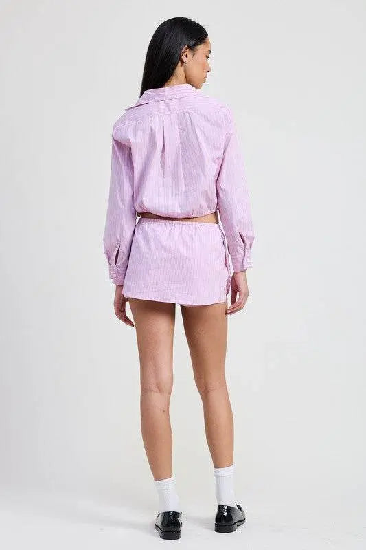 Cropped Button Up Top with Drawstring - Stylish Casual & Streetwear Outfit for Women | Perfect for Summer, Beach, and Everyday Wear
