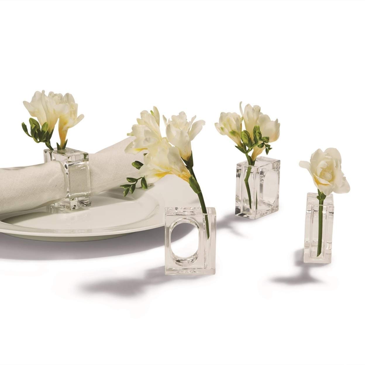 Two's Company Set of 4 Elegant Napkin Rings & Bud Vases - Perfect for Wedding Table Settings, Holiday Dinner Decor, and Floral Arrangements