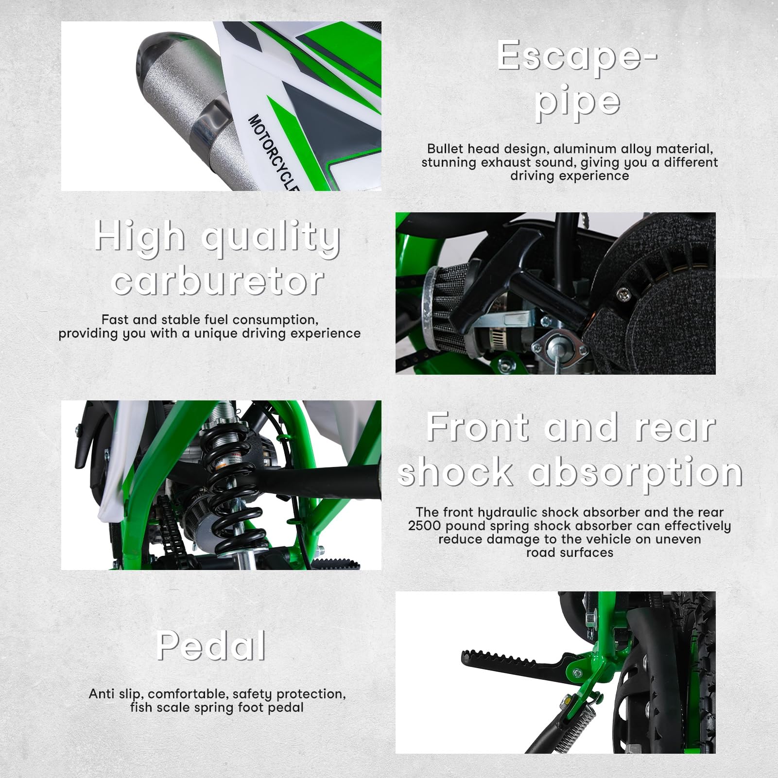 50cc 2-Stroke Kids Dirt Bike - Gas Powered Mini Motorcycle for Off-Road & Motocross - Front & Rear Disc Brakes - Green - Perfect for Backyard Riding, Trail Adventures & Youth Racing Practice