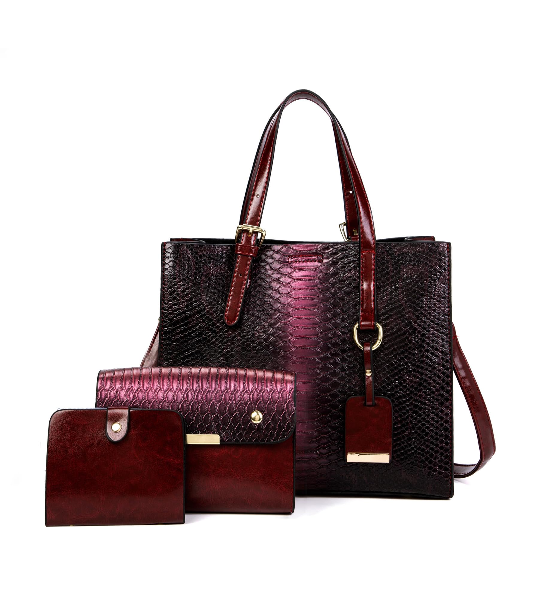 KingTo Women's Crocodile Pattern Leather Satchel Handbag Set - 3 Piece Stylish Tote & Shoulder Bag Purse for Work, Travel & Daily Use