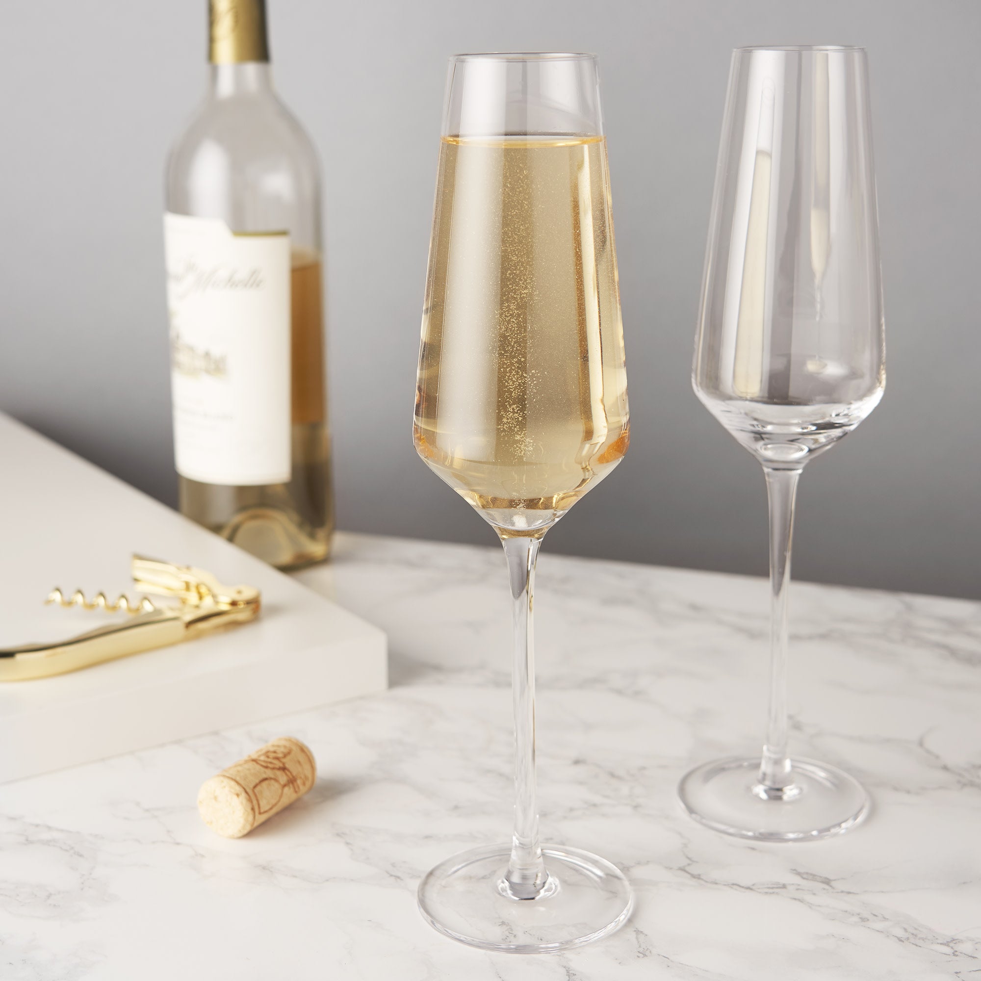 Elegant Raye Angled Crystal Champagne Flutes Set of 2 - Perfect for Weddings, Anniversaries & Romantic Dinners