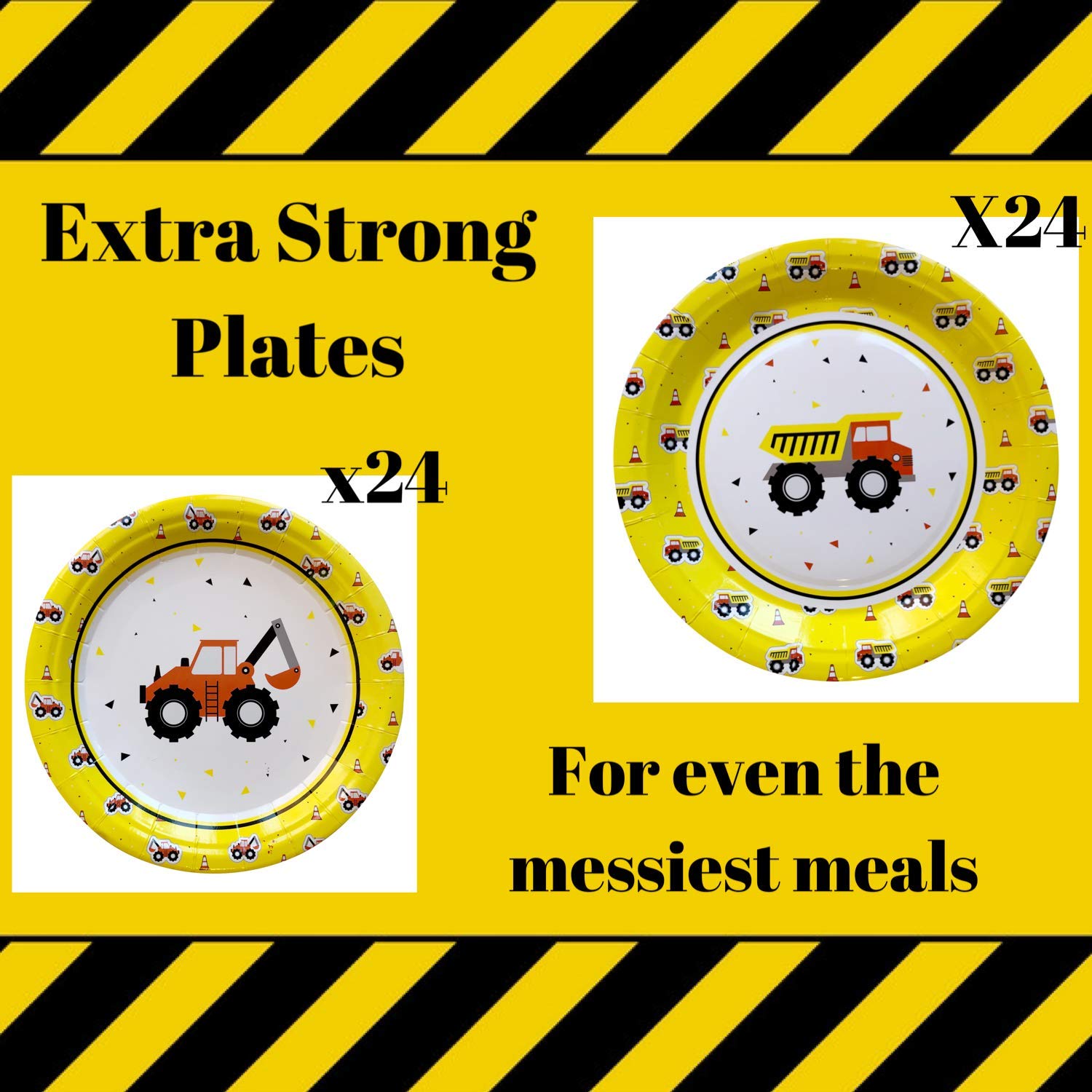 DK&Co. At Home Construction Birthday Party Supplies Plate Set - 24pc Toddler Utensils, Excavator & Construction Theme Party Plates for Kids, Perfect for Digger Themed Celebrations & Baby Shower Events